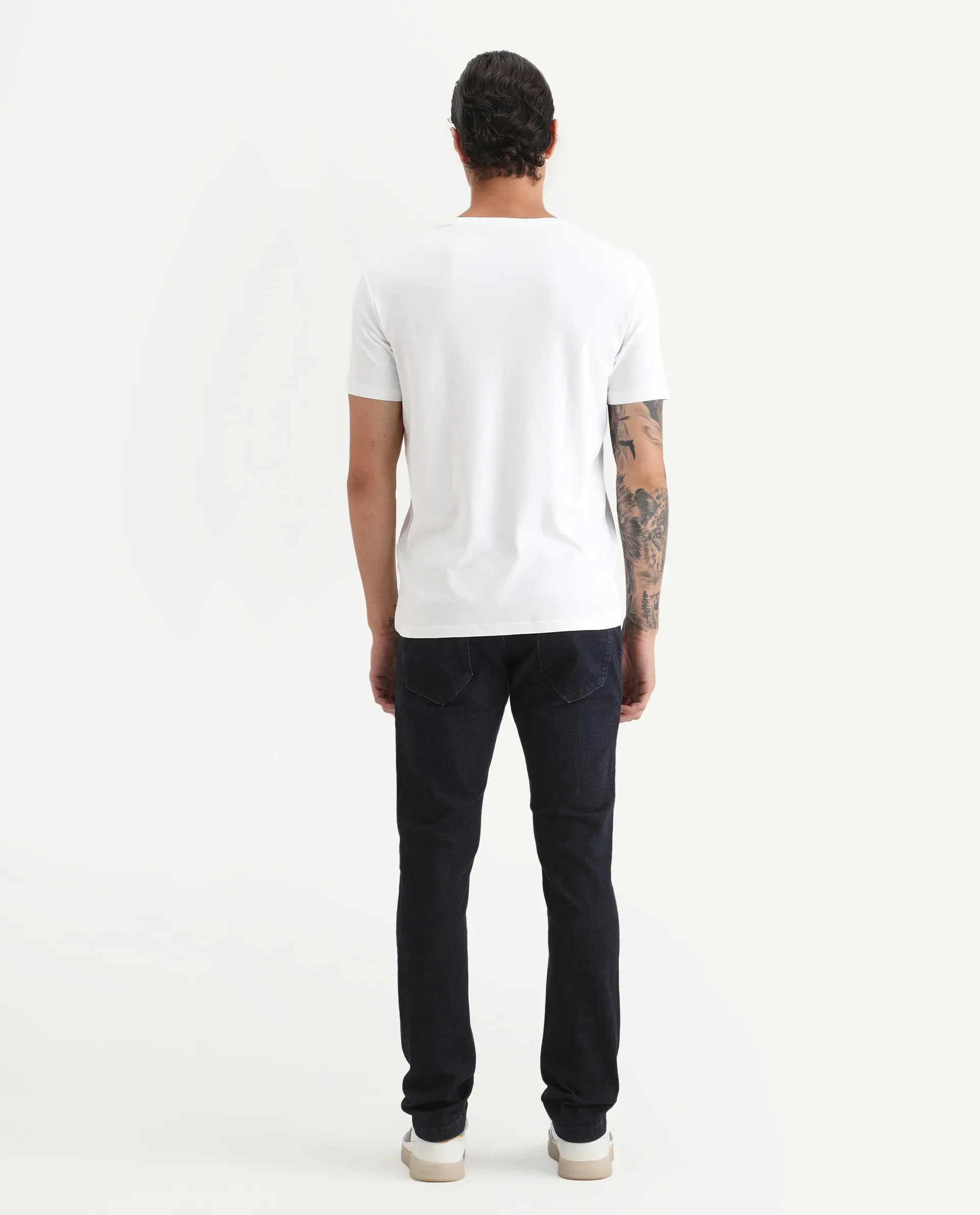 Rare Rabbit Men's Sain Navy Cotton Plain Hawk Slim Fit Jeans - Image 8