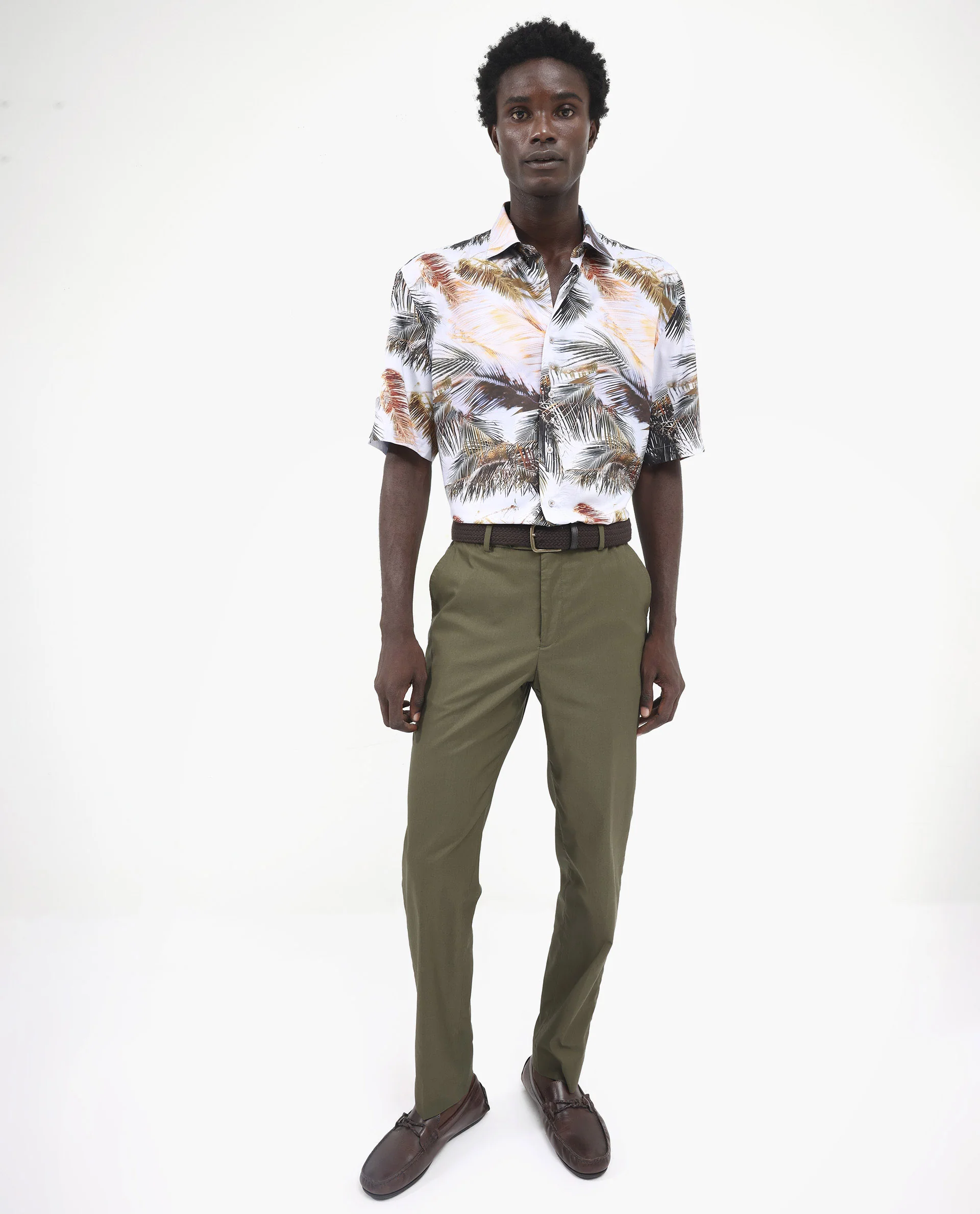 Rare Rabbit Men's Saiph Pastel Purple Viscose Tropical Print Boxy Fit Half Sleeve Collared Shirt - Image 2
