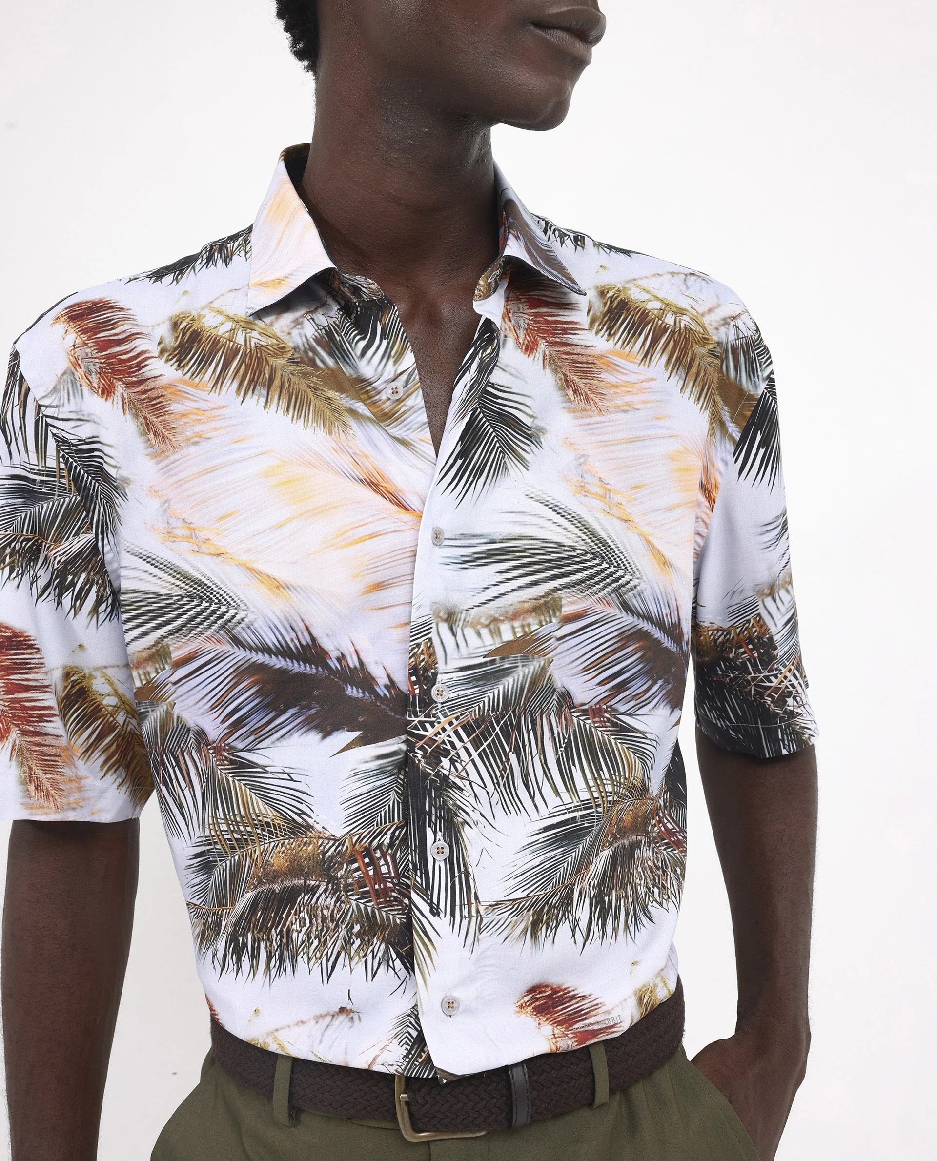 Rare Rabbit Men's Saiph Pastel Purple Viscose Tropical Print Boxy Fit Half Sleeve Collared Shirt - Image 5