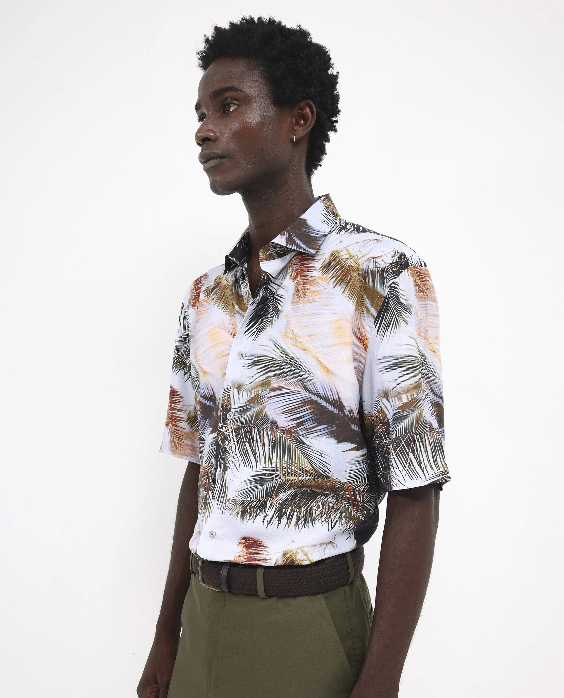 Rare Rabbit Men's Saiph Pastel Purple Viscose Tropical Print Boxy Fit Half Sleeve Collared Shirt - Image 8