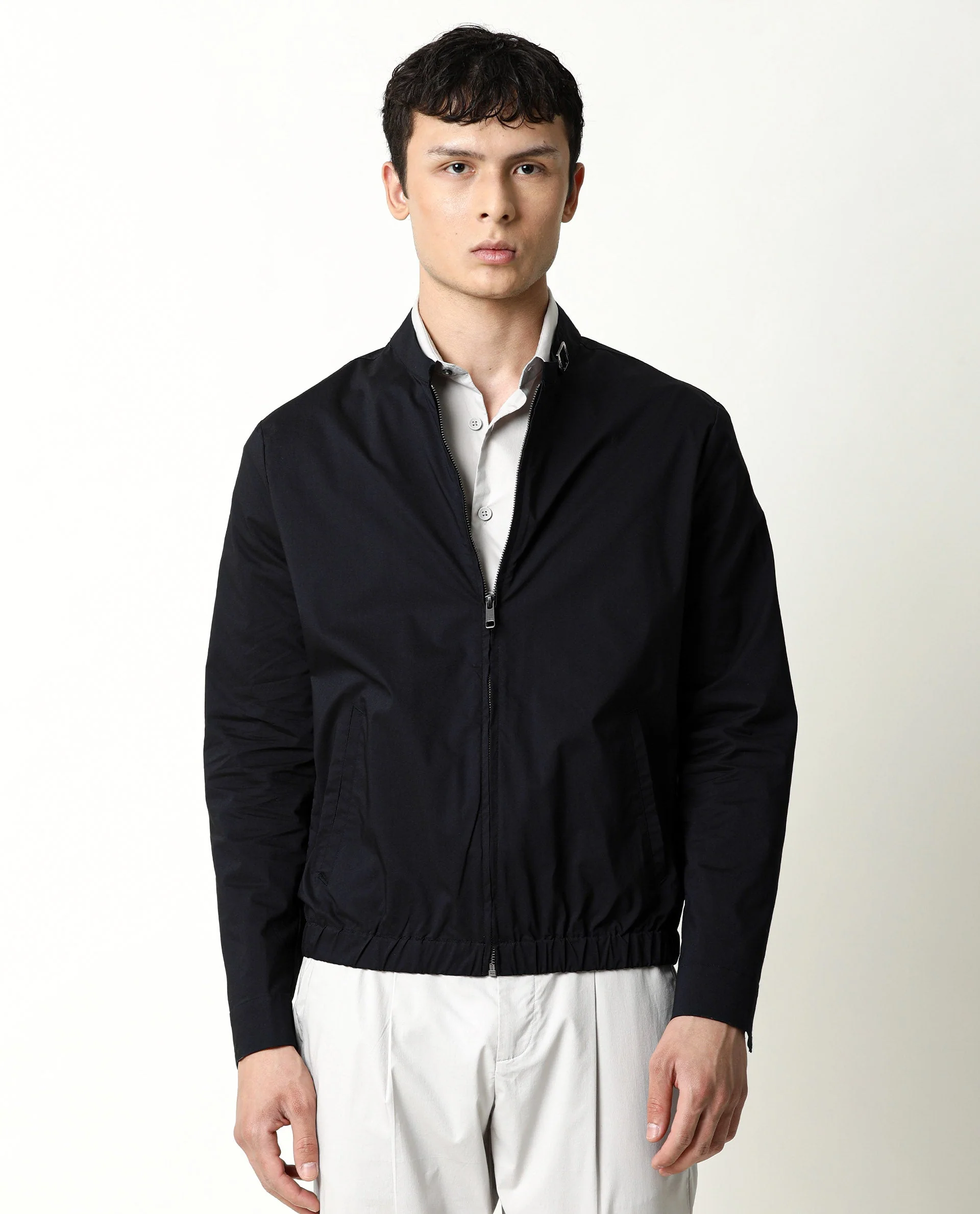 Rare Rabbit Men's Saka Navy Cotton Plain Regular Fit Full Sleeve Mandarin Collar Jacket - Image 2