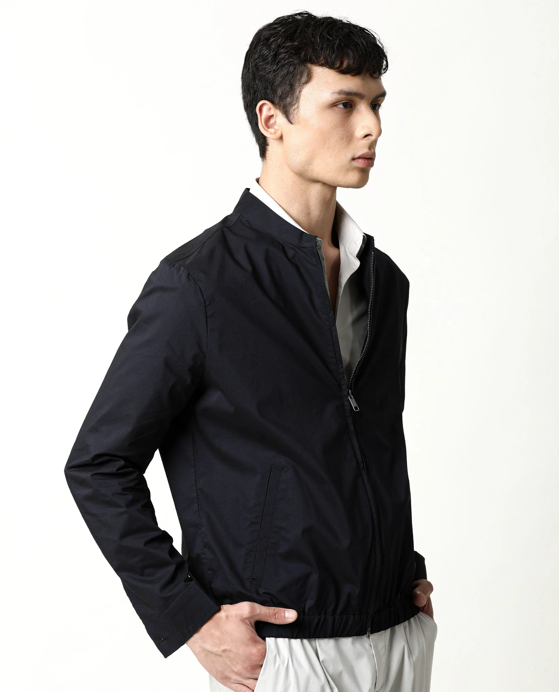 Rare Rabbit Men's Saka Navy Cotton Plain Regular Fit Full Sleeve Mandarin Collar Jacket - Image 4