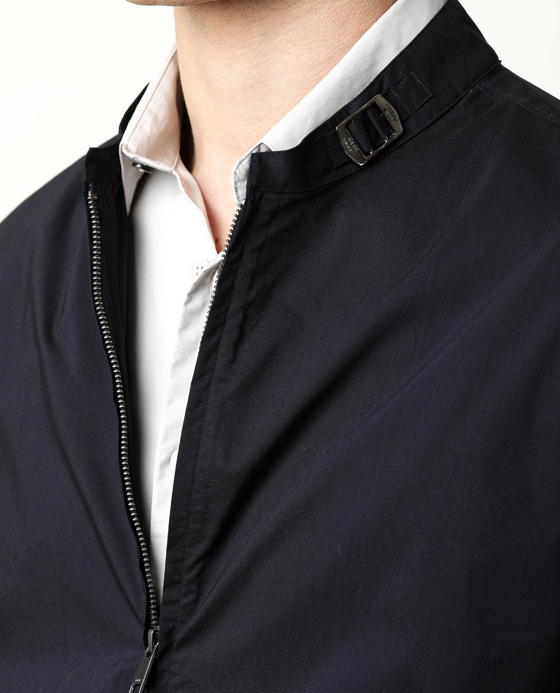 Rare Rabbit Men's Saka Navy Cotton Plain Regular Fit Full Sleeve Mandarin Collar Jacket - Image 5