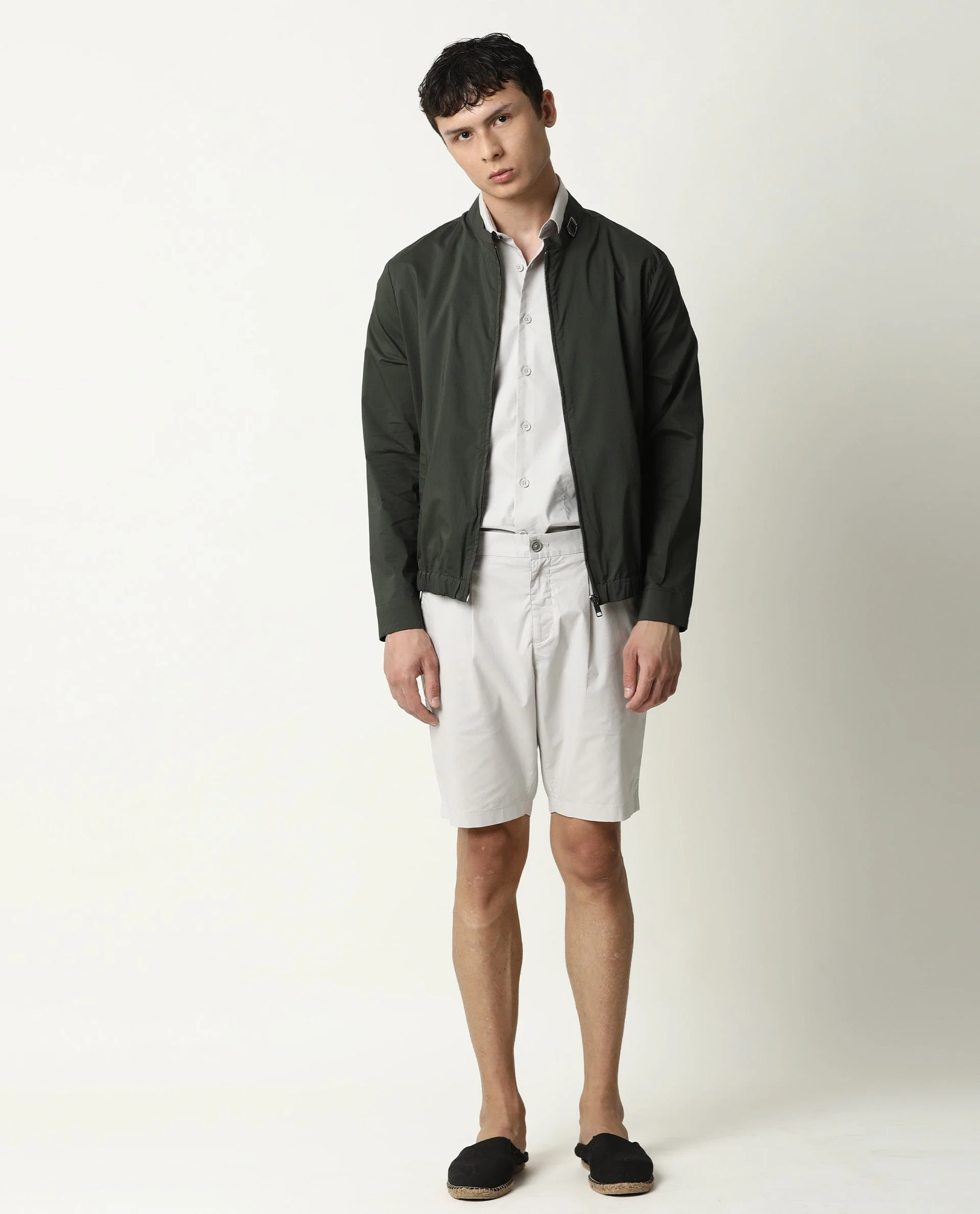 Rare Rabbit Men's Saka Olive Cotton Plain Regular Fit Full Sleeve Mandarin Collar Jacket - Image 3