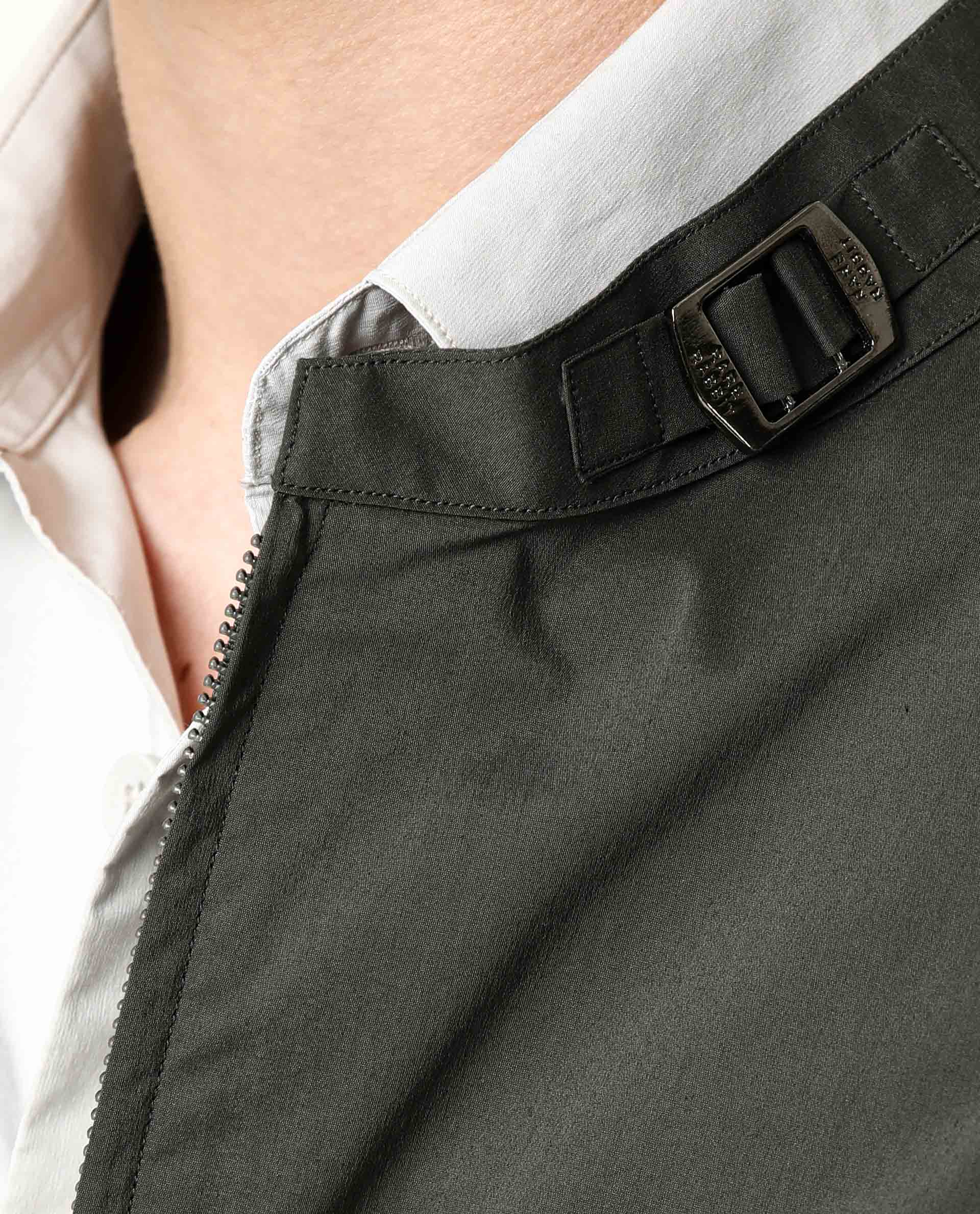 Rare Rabbit Men's Saka Olive Cotton Plain Regular Fit Full Sleeve Mandarin Collar Jacket - Image 4