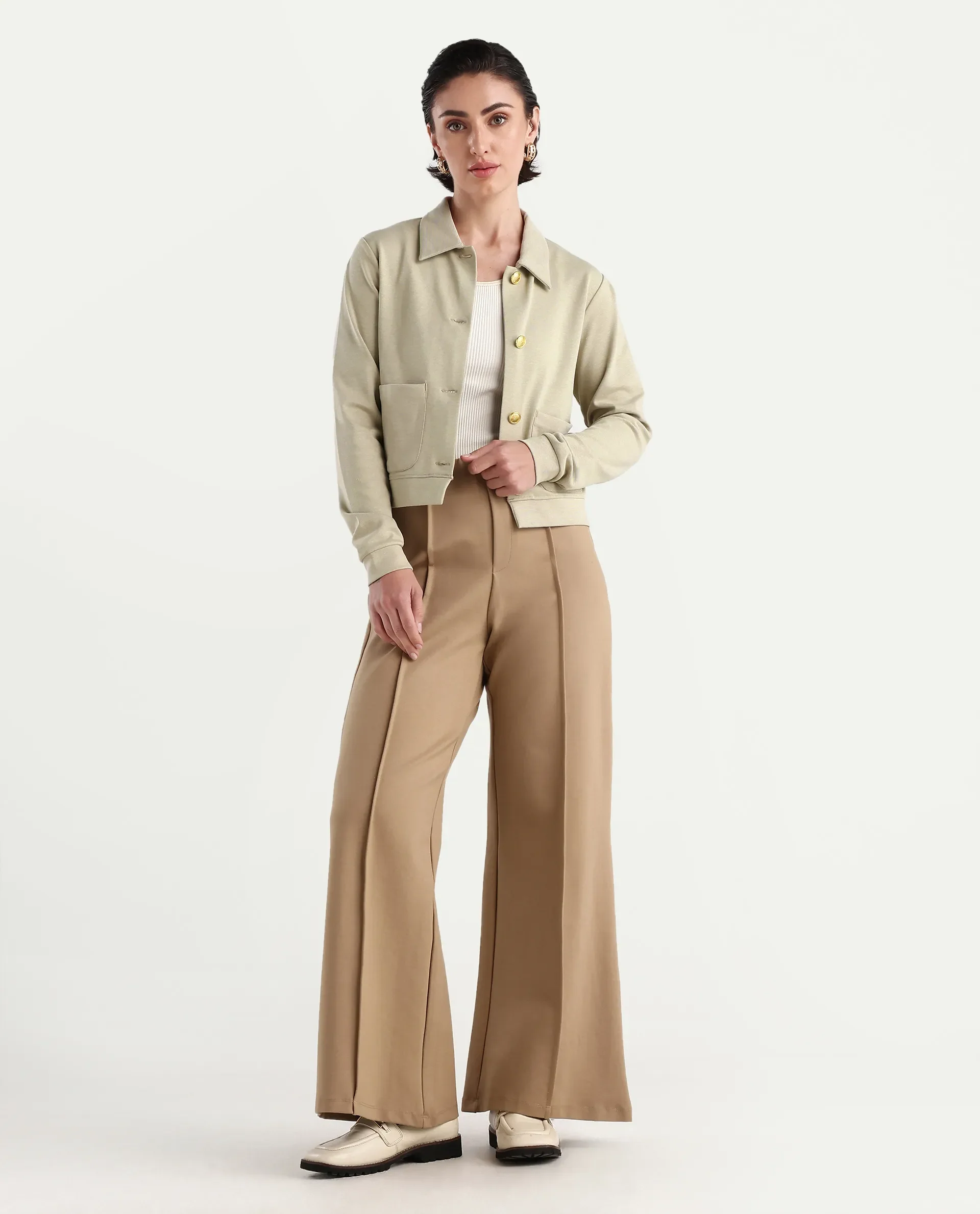 Rareism Women's Sakaryan Beige Cotton Blend Spread Collar Plain Relaxed Fit Shirt - Image 2