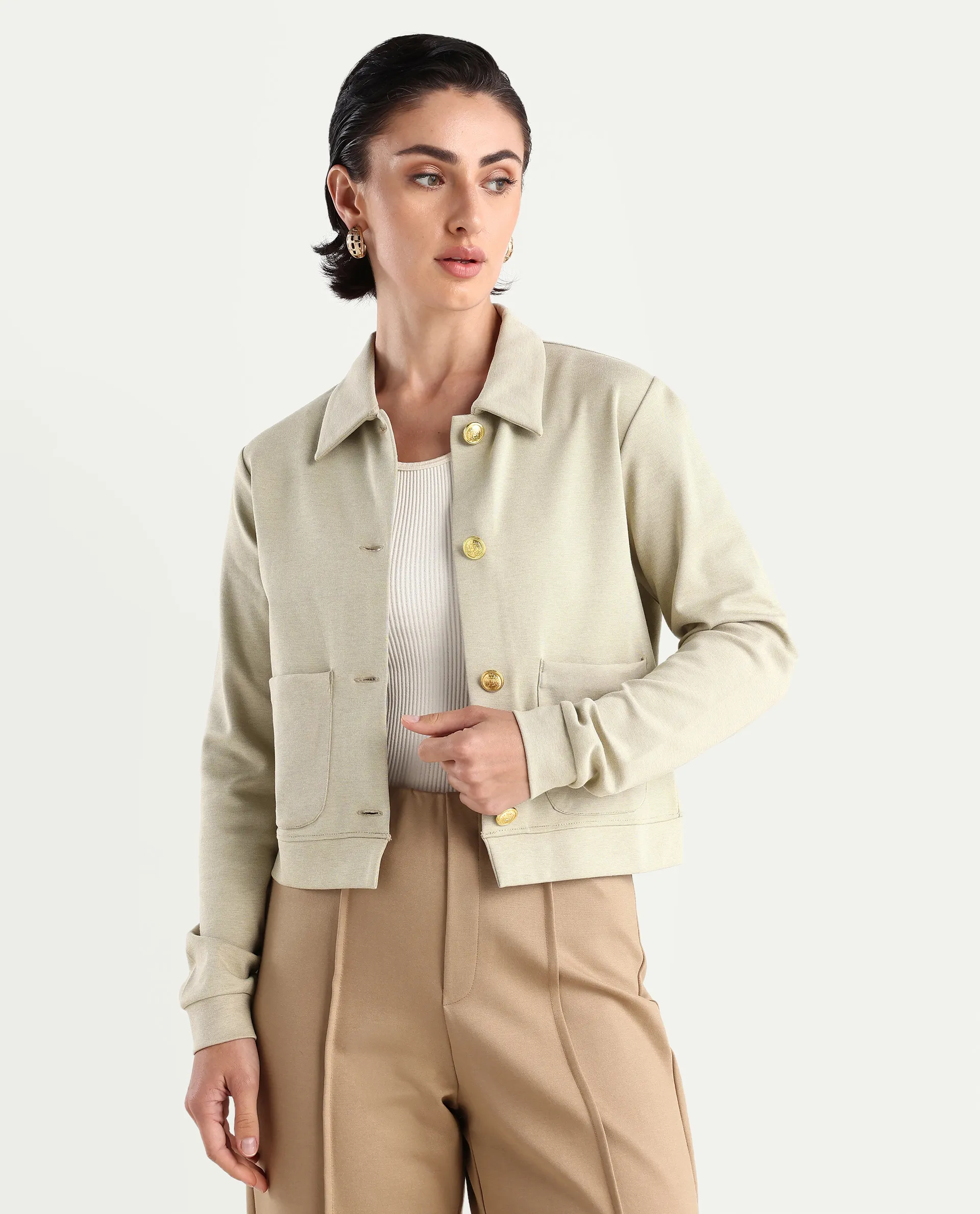Rareism Women's Sakaryan Beige Cotton Blend Spread Collar Plain Relaxed Fit Shirt - Image 3