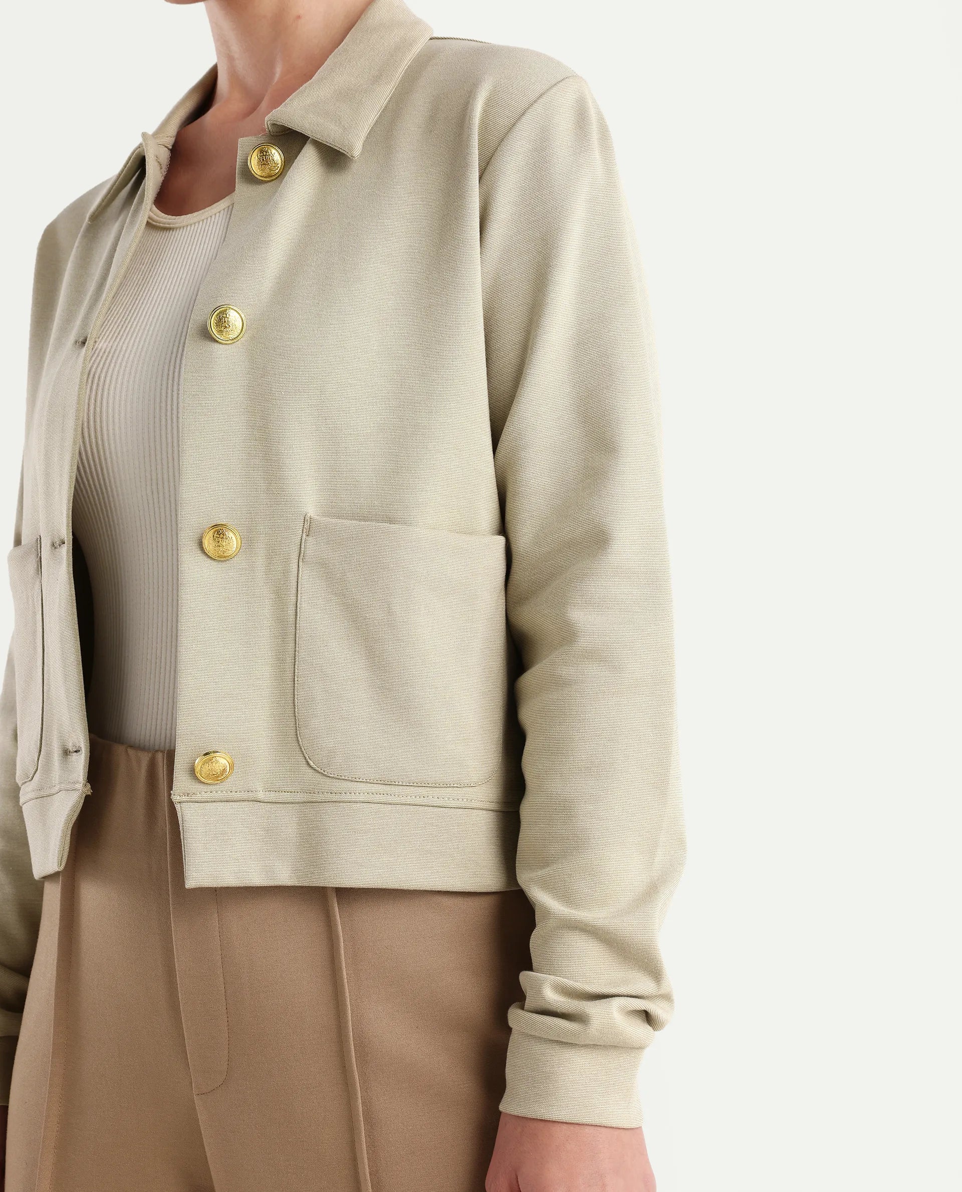 Rareism Women's Sakaryan Beige Cotton Blend Spread Collar Plain Relaxed Fit Shirt - Image 4