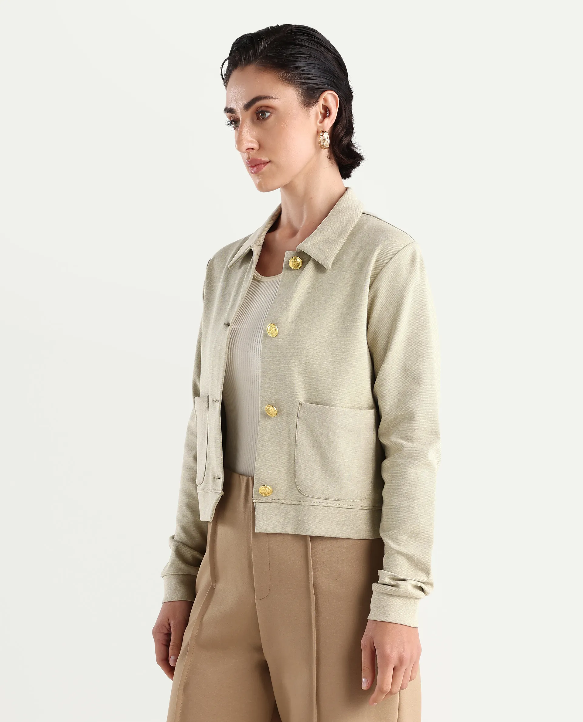 Rareism Women's Sakaryan Beige Cotton Blend Spread Collar Plain Relaxed Fit Shirt - Image 5