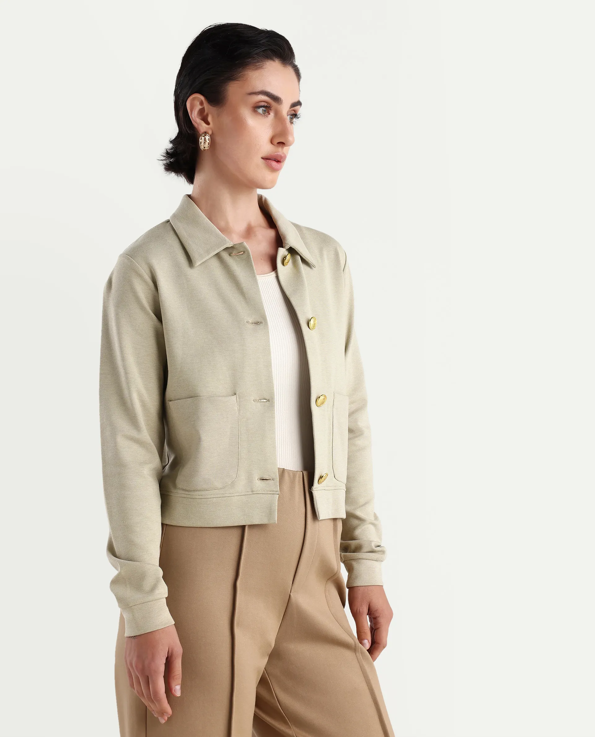 Rareism Women's Sakaryan Beige Cotton Blend Spread Collar Plain Relaxed Fit Shirt - Image 6