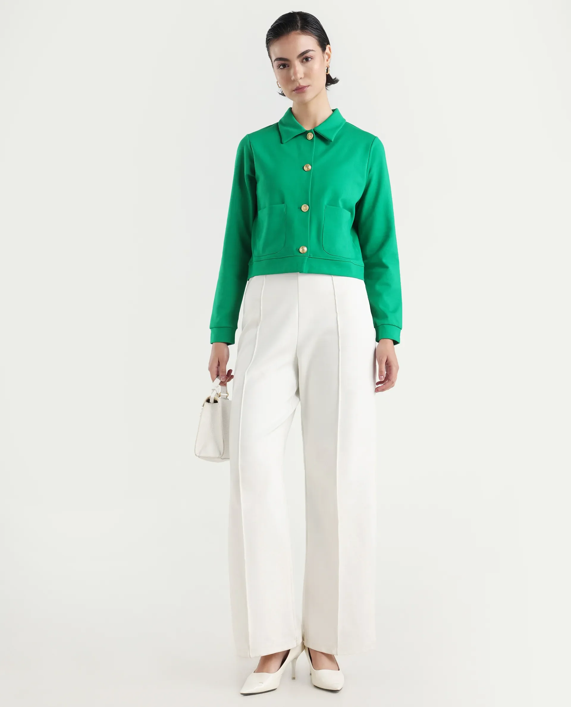 Rareism Women's Sakaryan Green Cotton Blend Spread Collar Plain Regular Fit Shirt - Image 2
