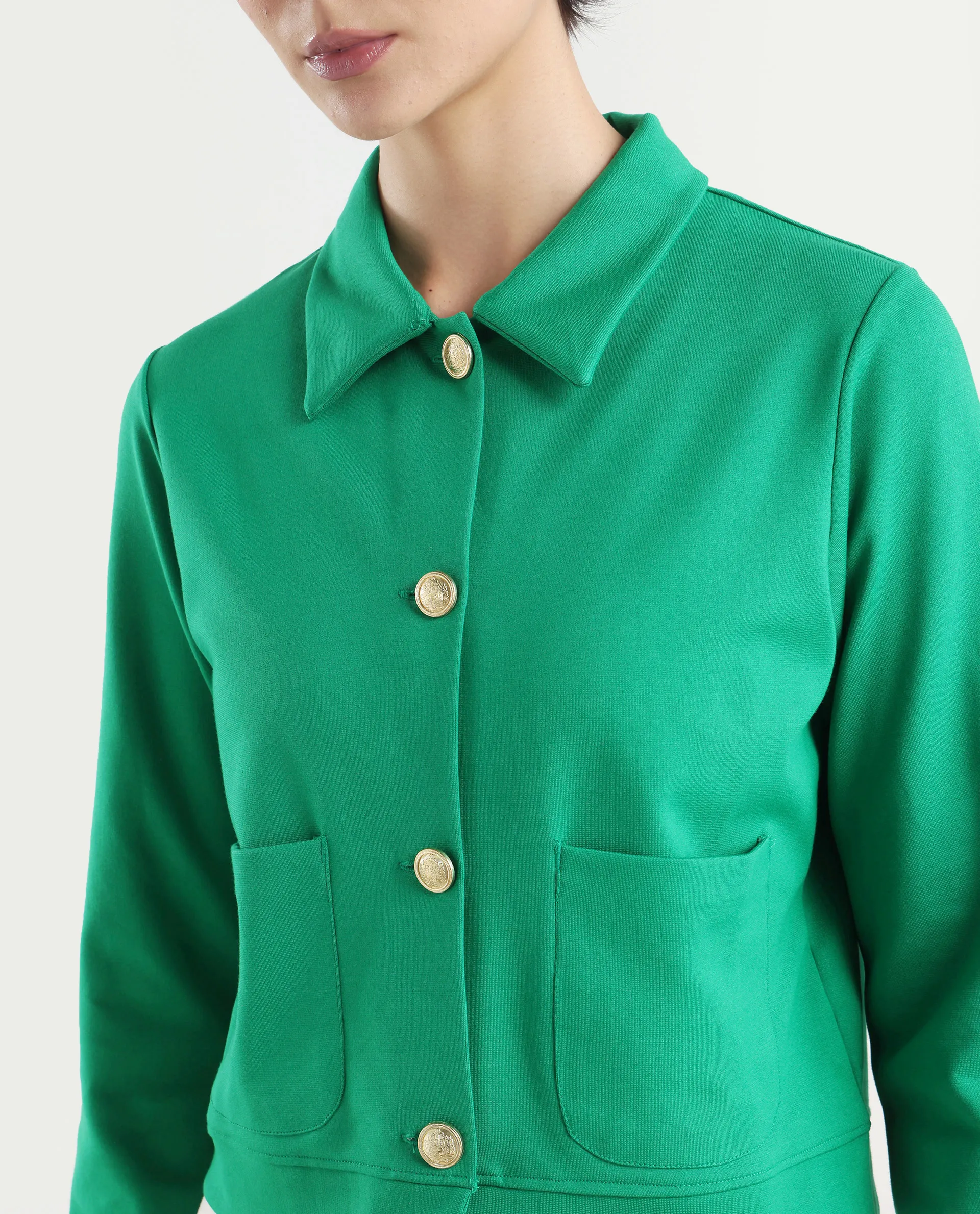 Rareism Women's Sakaryan Green Cotton Blend Spread Collar Plain Regular Fit Shirt - Image 4