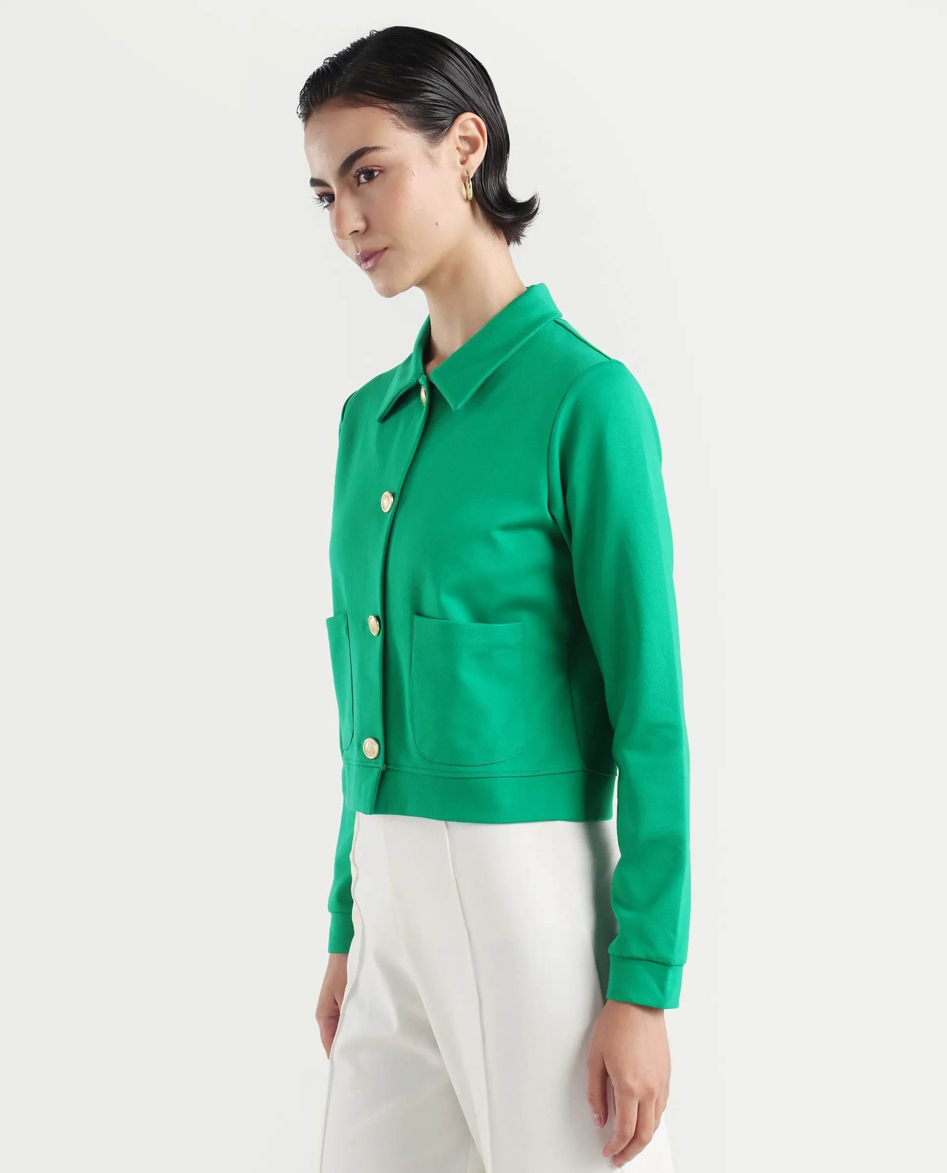 Rareism Women's Sakaryan Green Cotton Blend Spread Collar Plain Regular Fit Shirt - Image 5