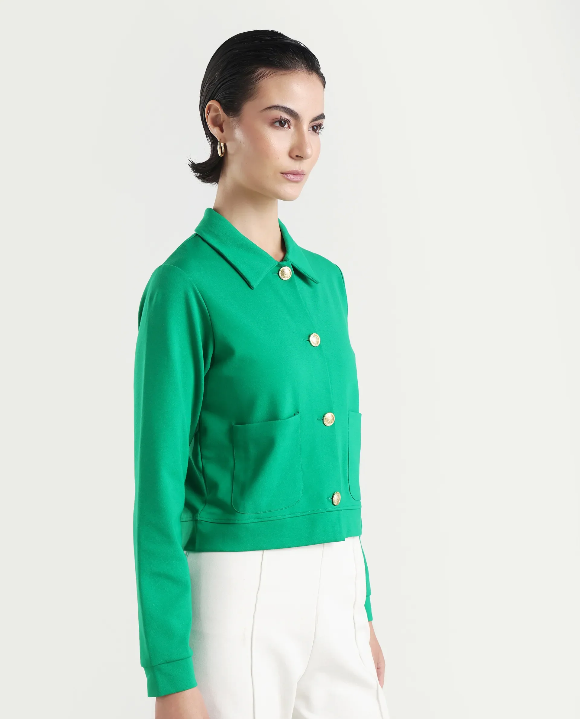 Rareism Women's Sakaryan Green Cotton Blend Spread Collar Plain Regular Fit Shirt - Image 6