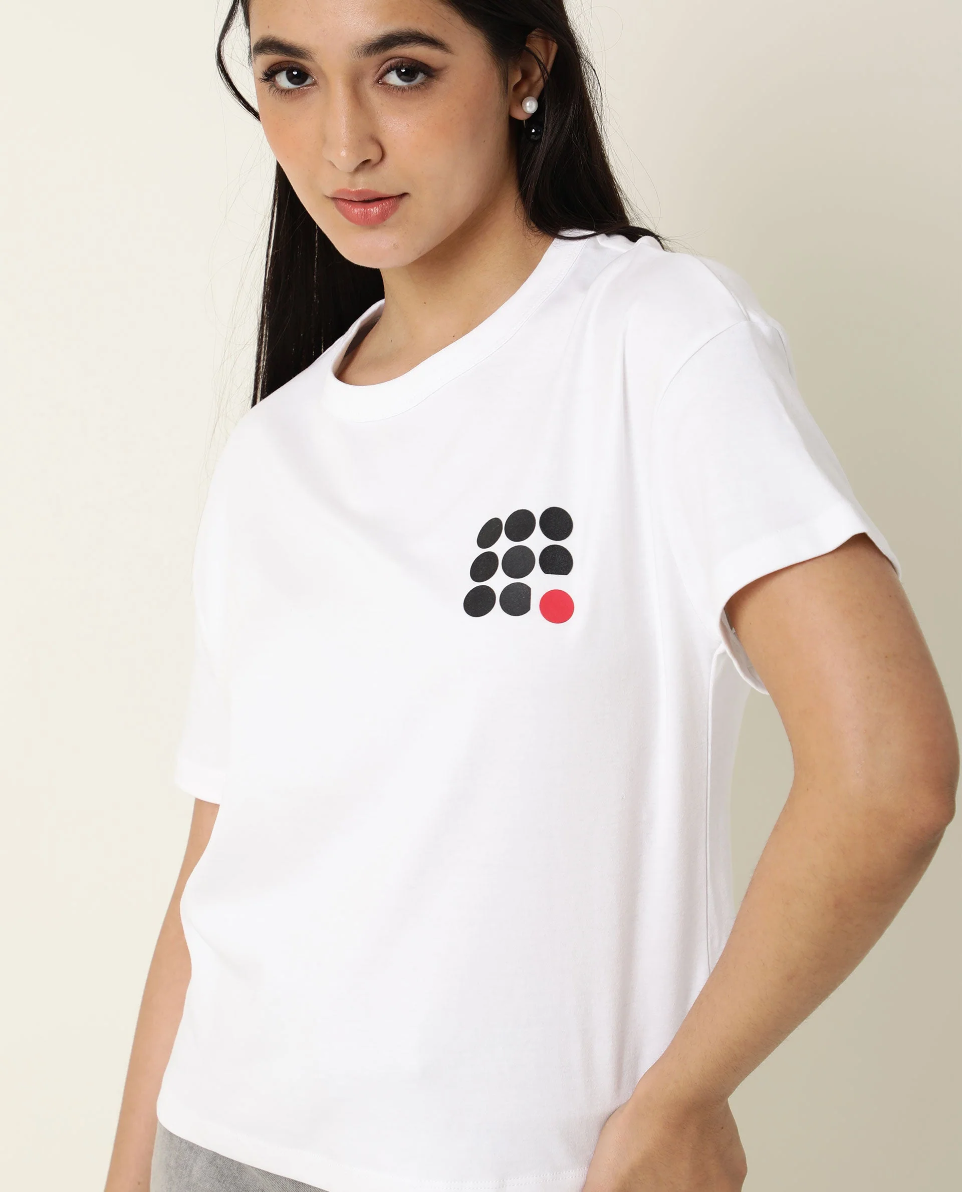 Rareism Women's Sake White Cotton Crew Neck Color Block Regular Fit T-Shirt - Image 3