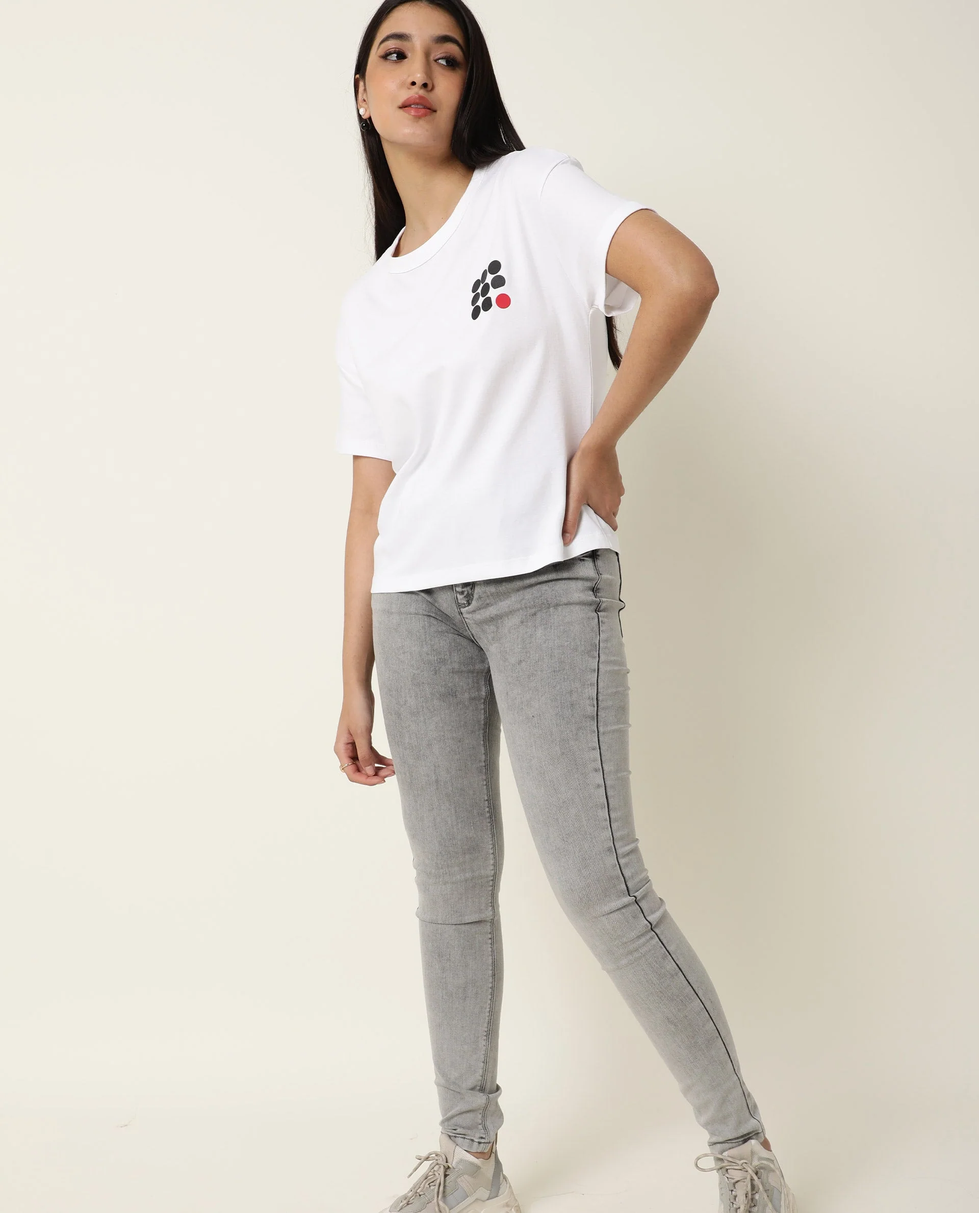Rareism Women's Sake White Cotton Crew Neck Color Block Regular Fit T-Shirt - Image 6