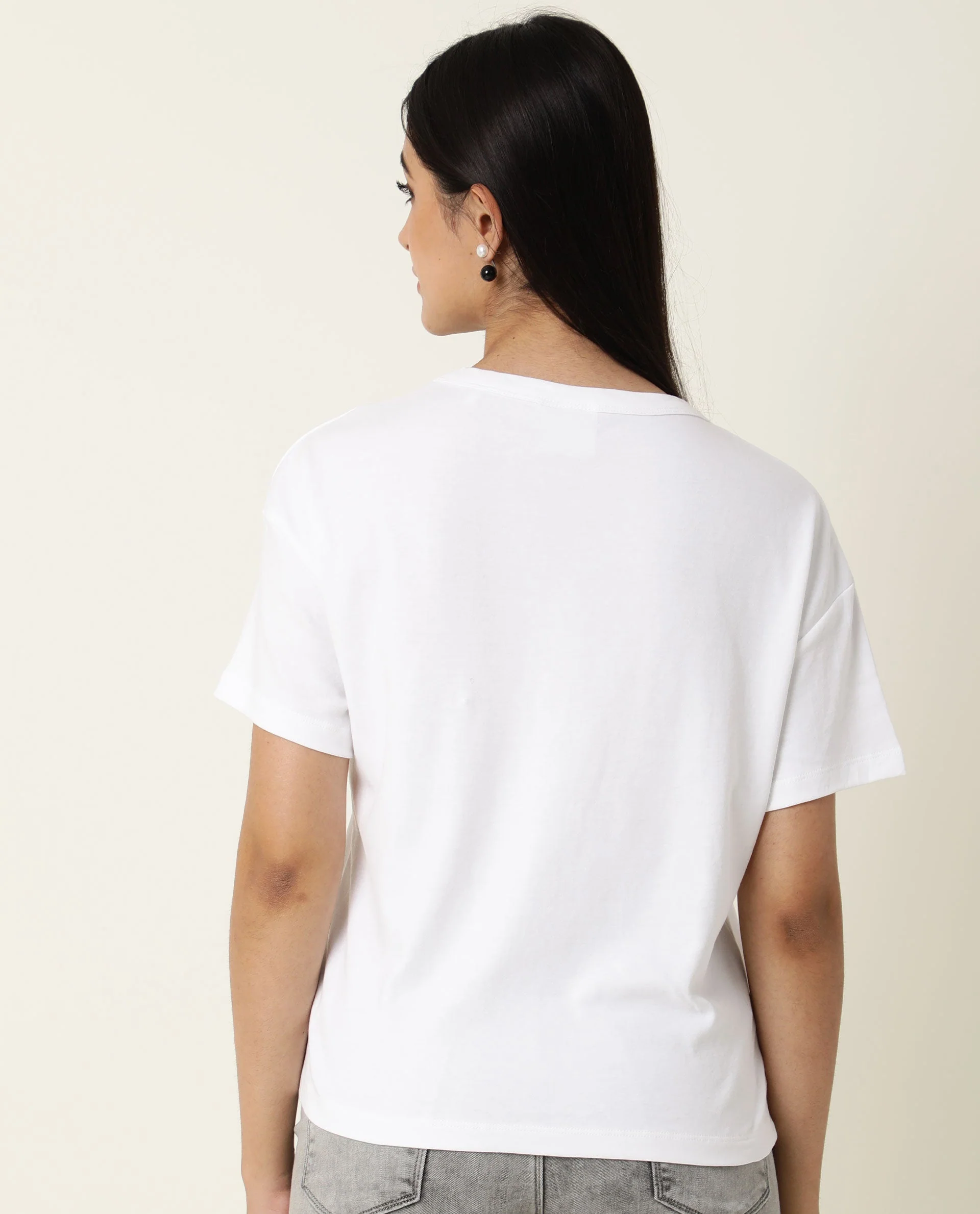 Rareism Women's Sake White Cotton Crew Neck Color Block Regular Fit T-Shirt - Image 7