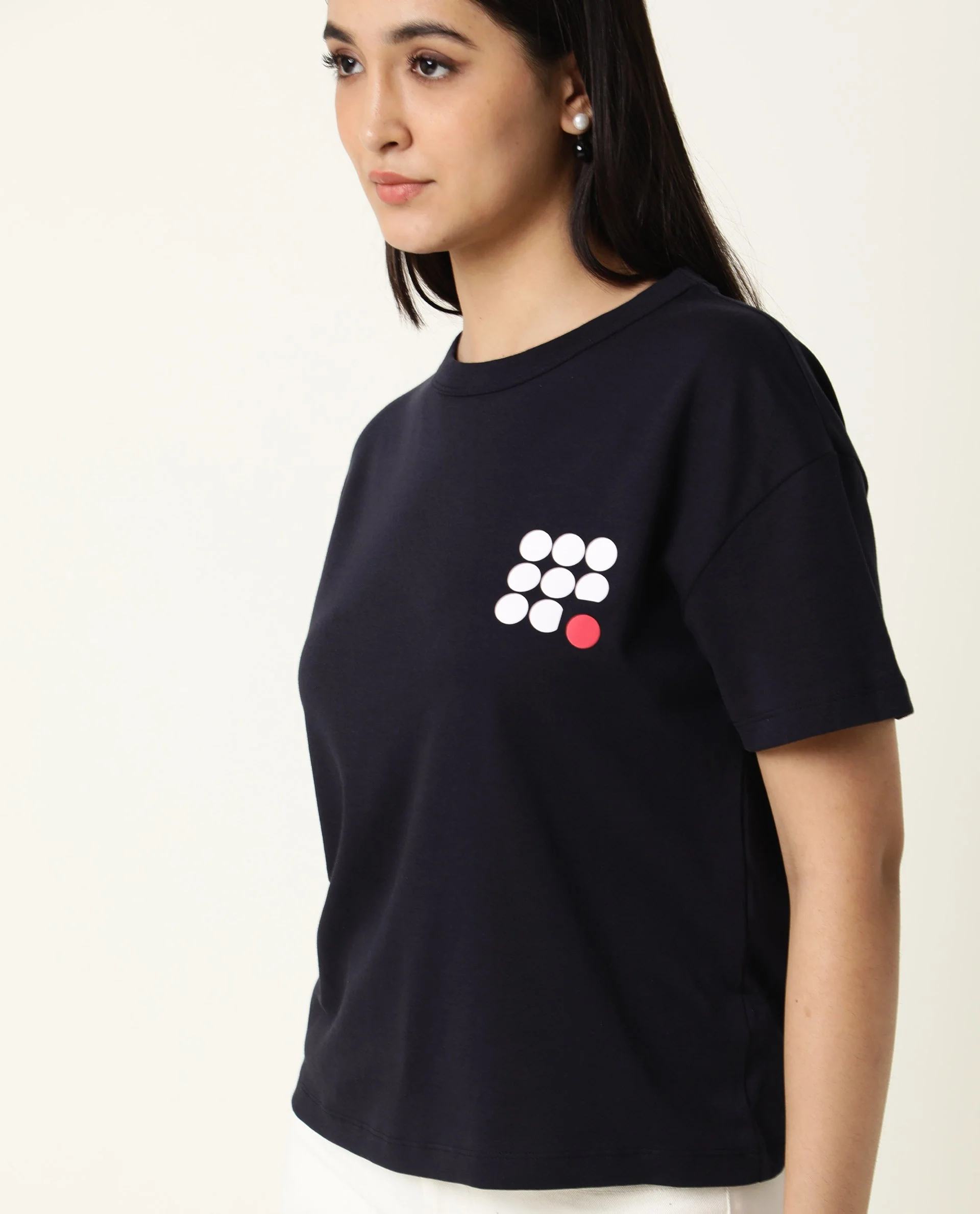 Rareism Women's Sake Navy Cotton Crew Neck Color Block Regular Fit T-Shirt - Image 5