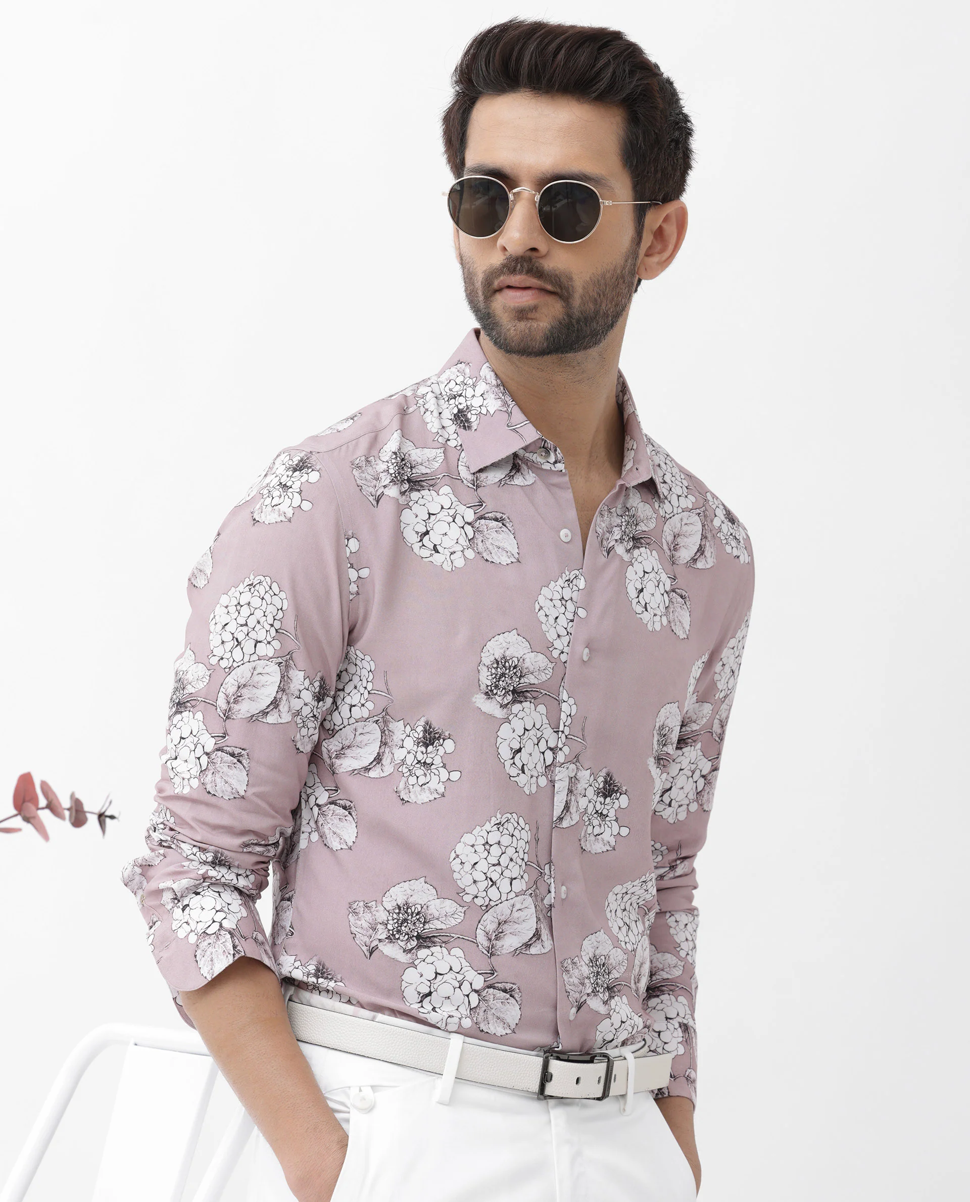 Rare Rabbit Men's Sakon Dusky Pink Viscose Floral Print Regular Fit Full Sleeve Collared Shirt - Image 10