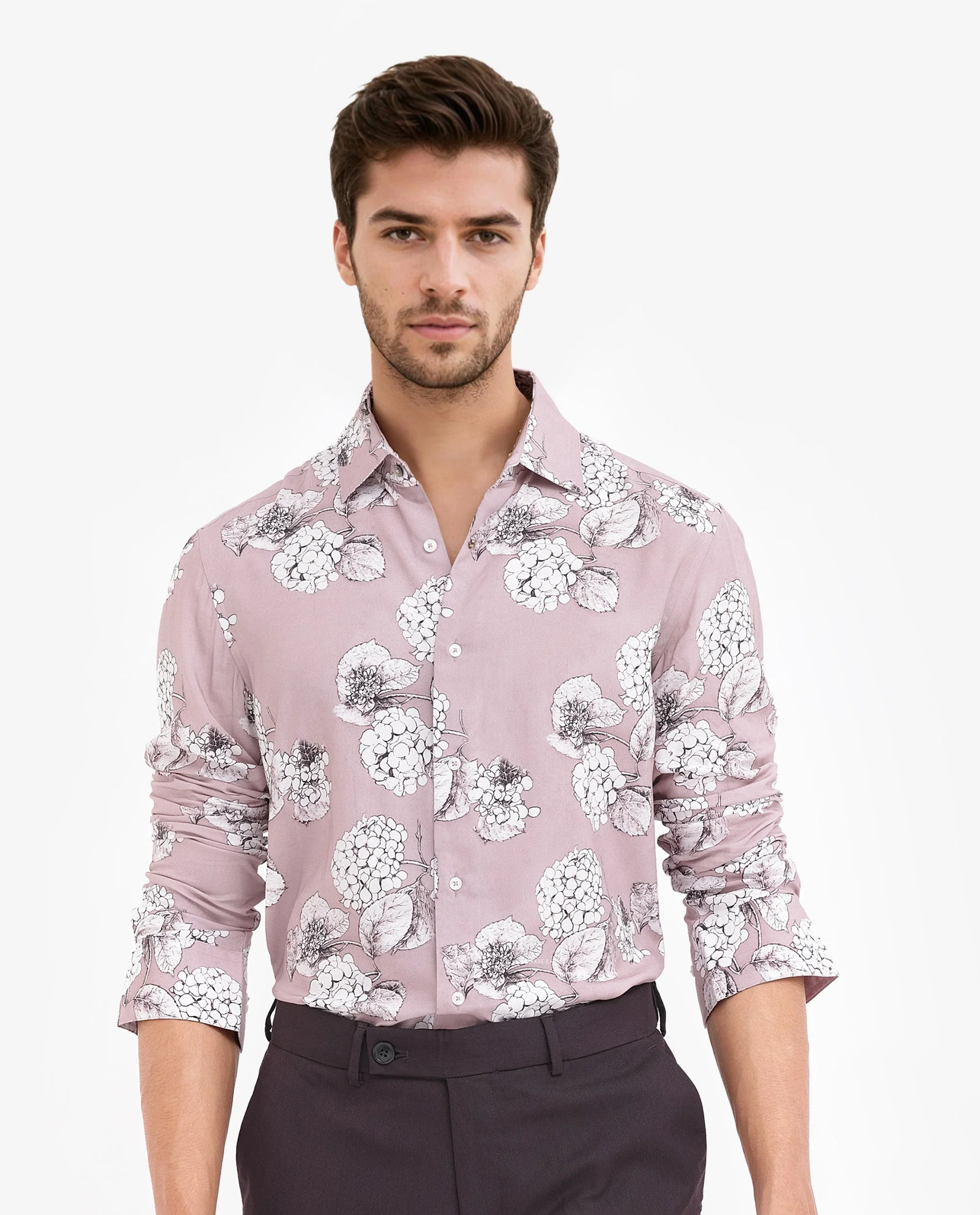Rare Rabbit Men's Sakon Dusky Pink Viscose Floral Print Regular Fit Full Sleeve Collared Shirt - Image 11