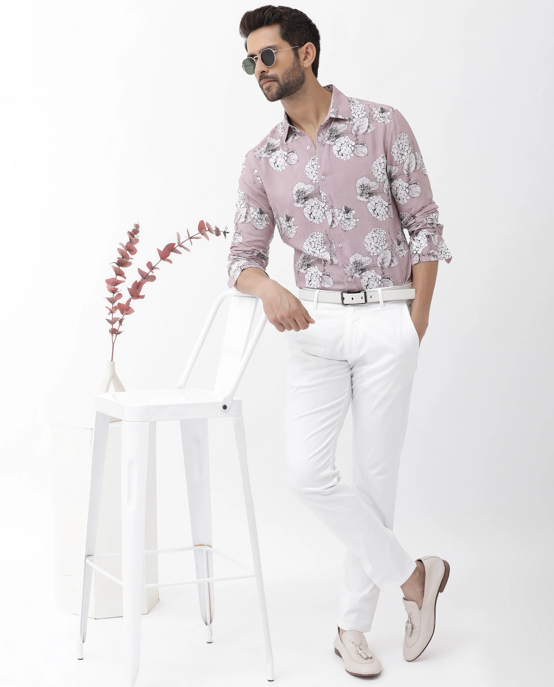 Rare Rabbit Men's Sakon Dusky Pink Viscose Floral Print Regular Fit Full Sleeve Collared Shirt - Image 2