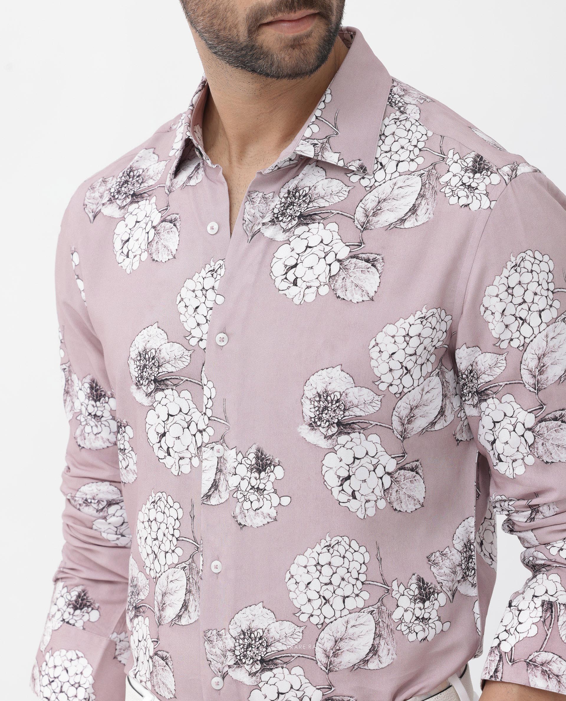 Rare Rabbit Men's Sakon Dusky Pink Viscose Floral Print Regular Fit Full Sleeve Collared Shirt - Image 5