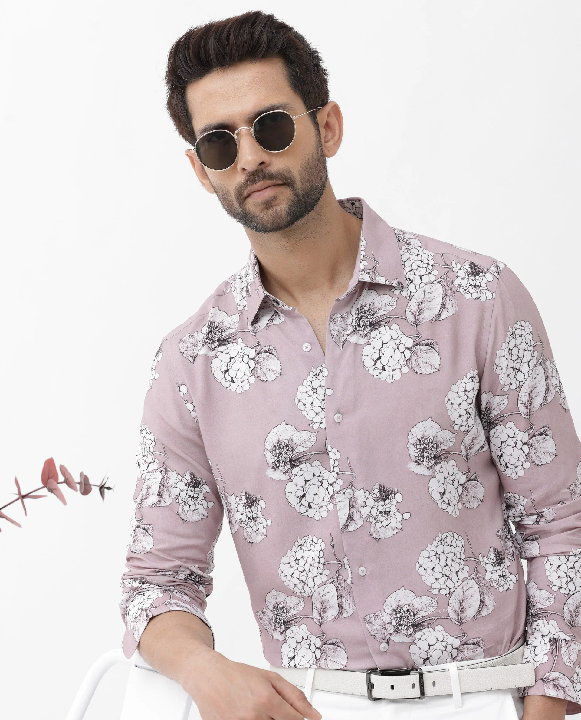 Rare Rabbit Men's Sakon Dusky Pink Viscose Floral Print Regular Fit Full Sleeve Collared Shirt - Image 6