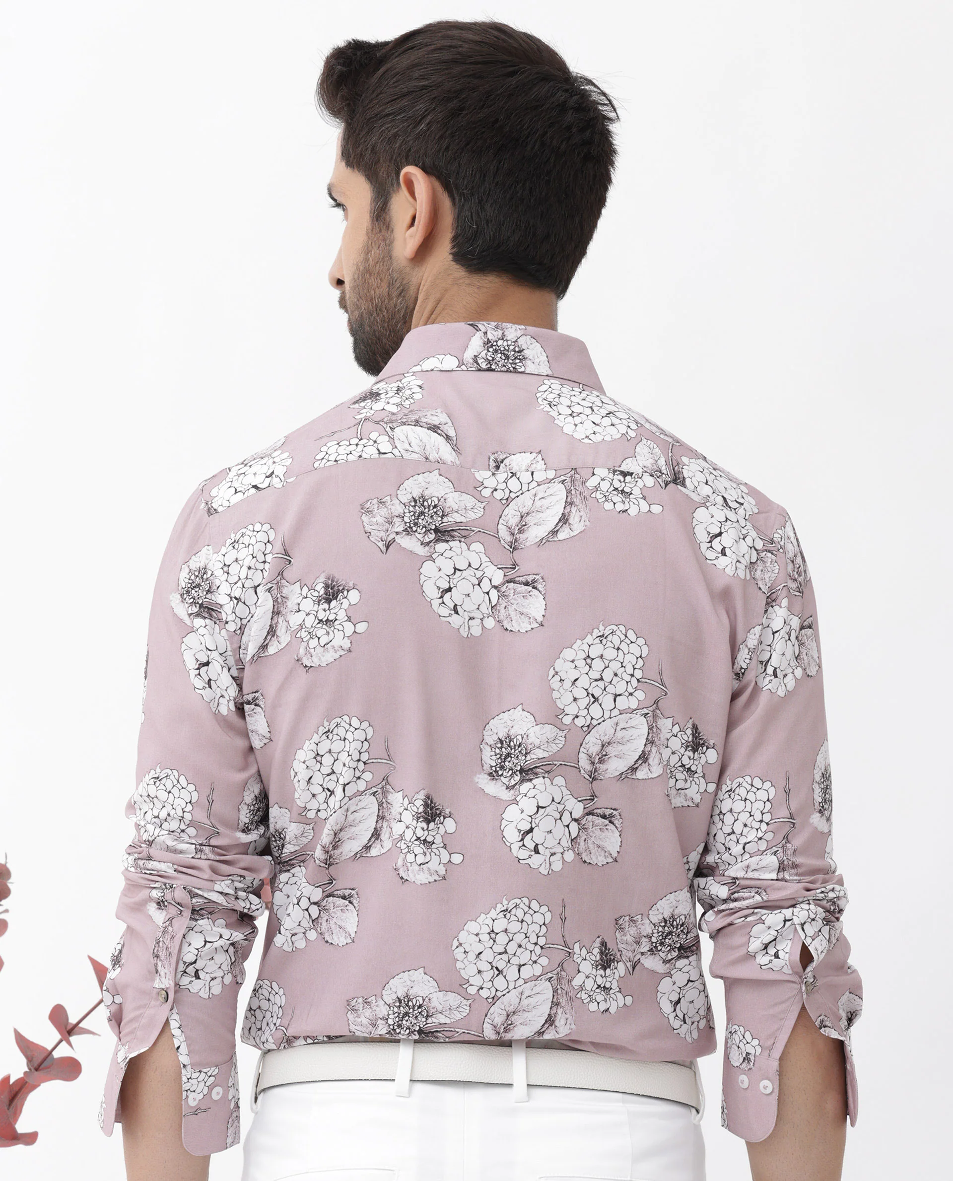 Rare Rabbit Men's Sakon Dusky Pink Viscose Floral Print Regular Fit Full Sleeve Collared Shirt - Image 8