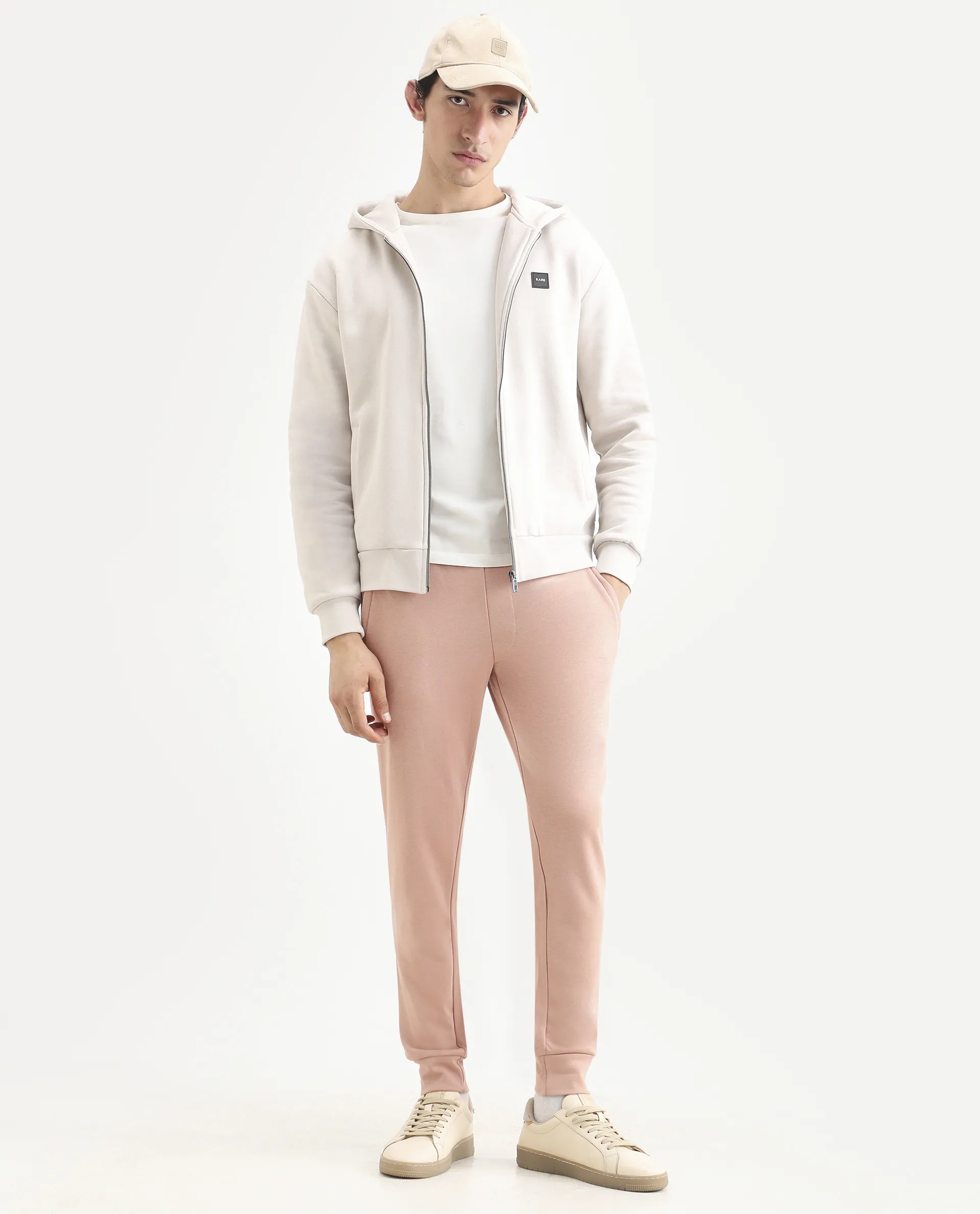 Rare Rabbit Men's Saku Peach Cotton Plain Regular Fit Joggers - Image 2