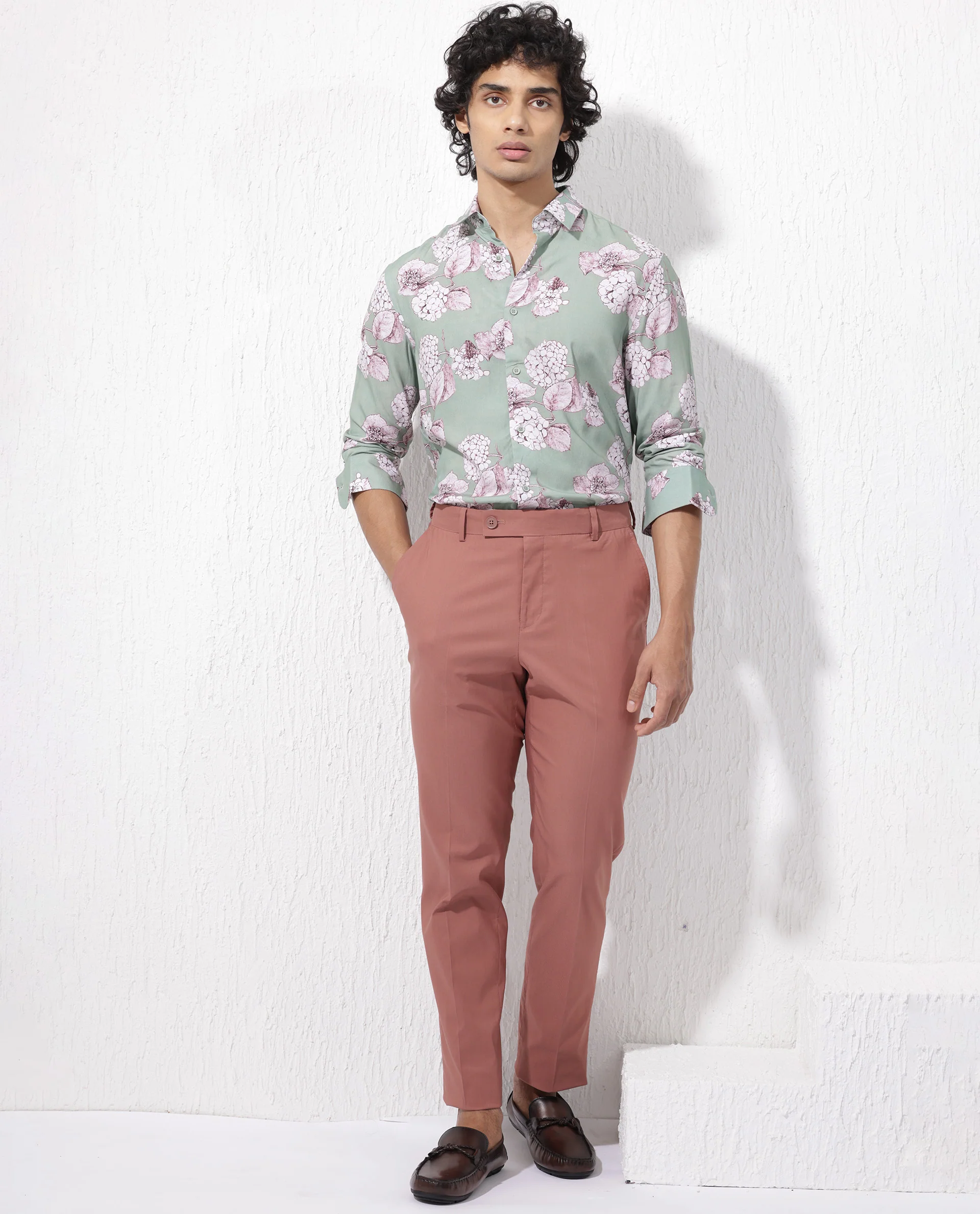 Rare Rabbit Men's Sakura Dusky Green Cotton Floral Print Regular Fit Full Sleeve Collared Shirt - Image 2