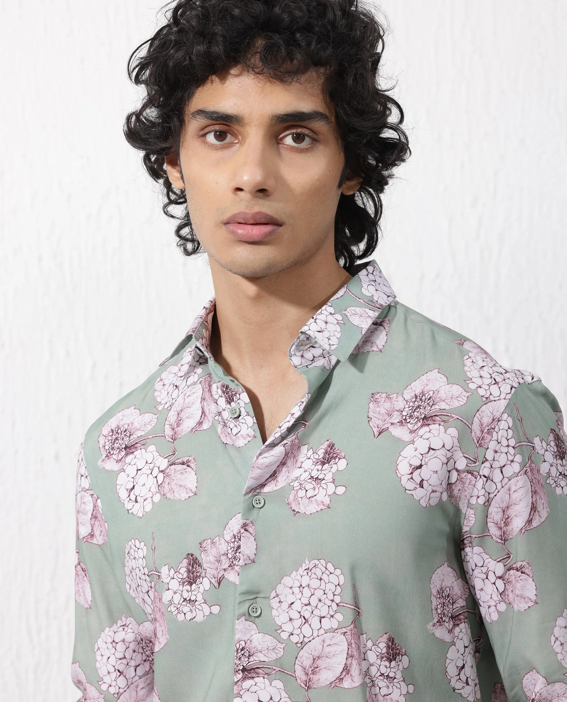 Rare Rabbit Men's Sakura Dusky Green Cotton Floral Print Regular Fit Full Sleeve Collared Shirt - Image 4