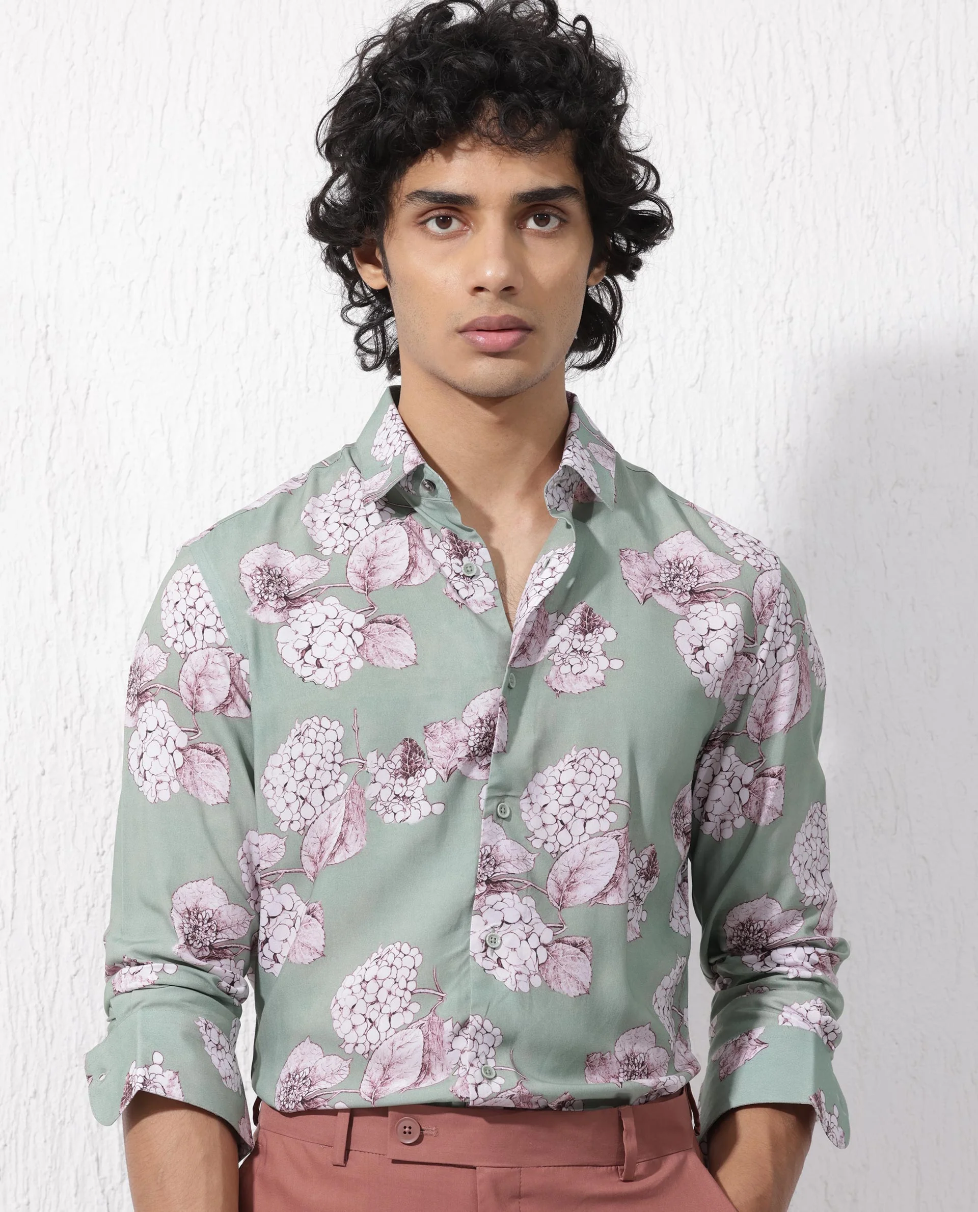 Rare Rabbit Men's Sakura Dusky Green Cotton Floral Print Regular Fit Full Sleeve Collared Shirt - Image 5