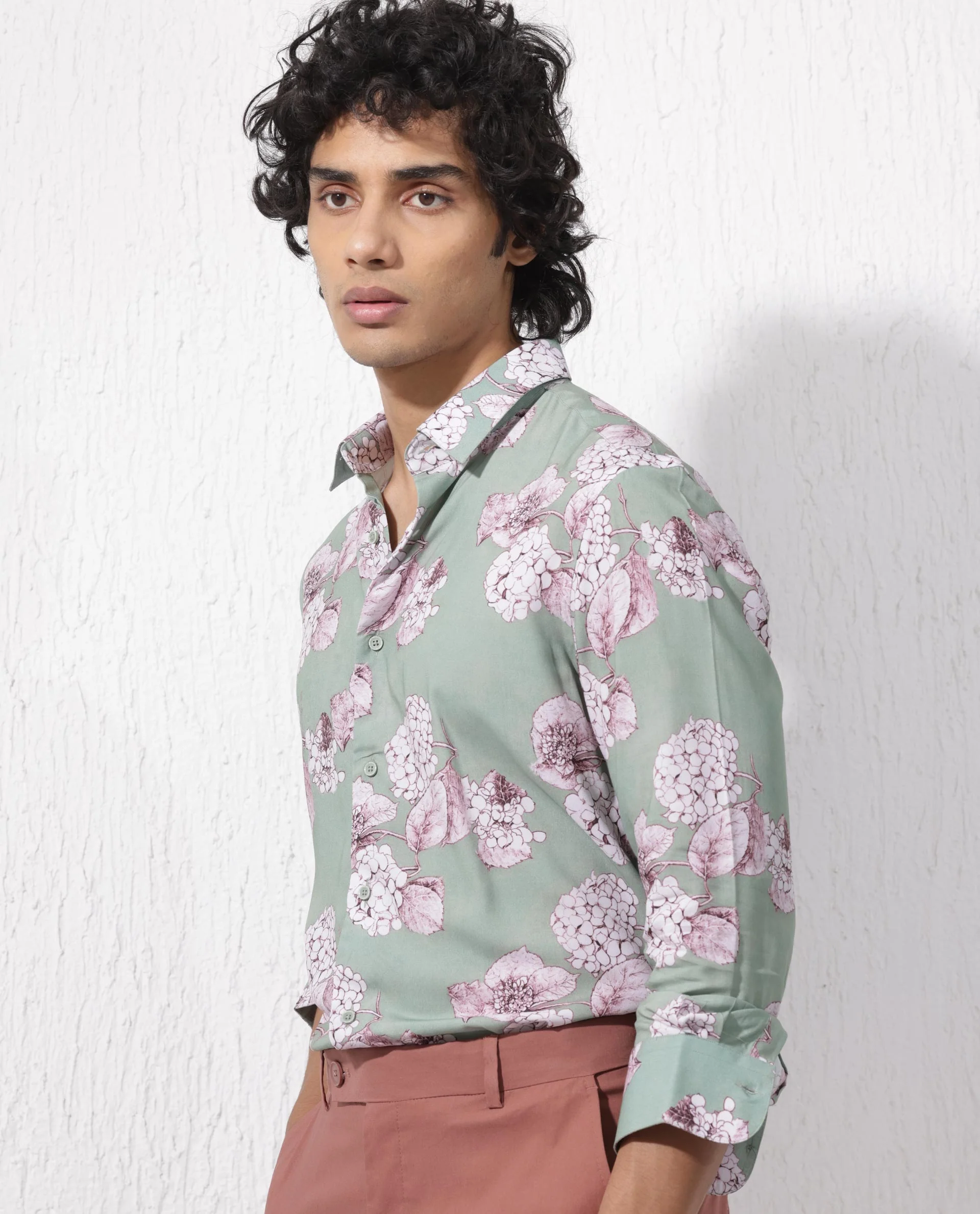 Rare Rabbit Men's Sakura Dusky Green Cotton Floral Print Regular Fit Full Sleeve Collared Shirt - Image 6