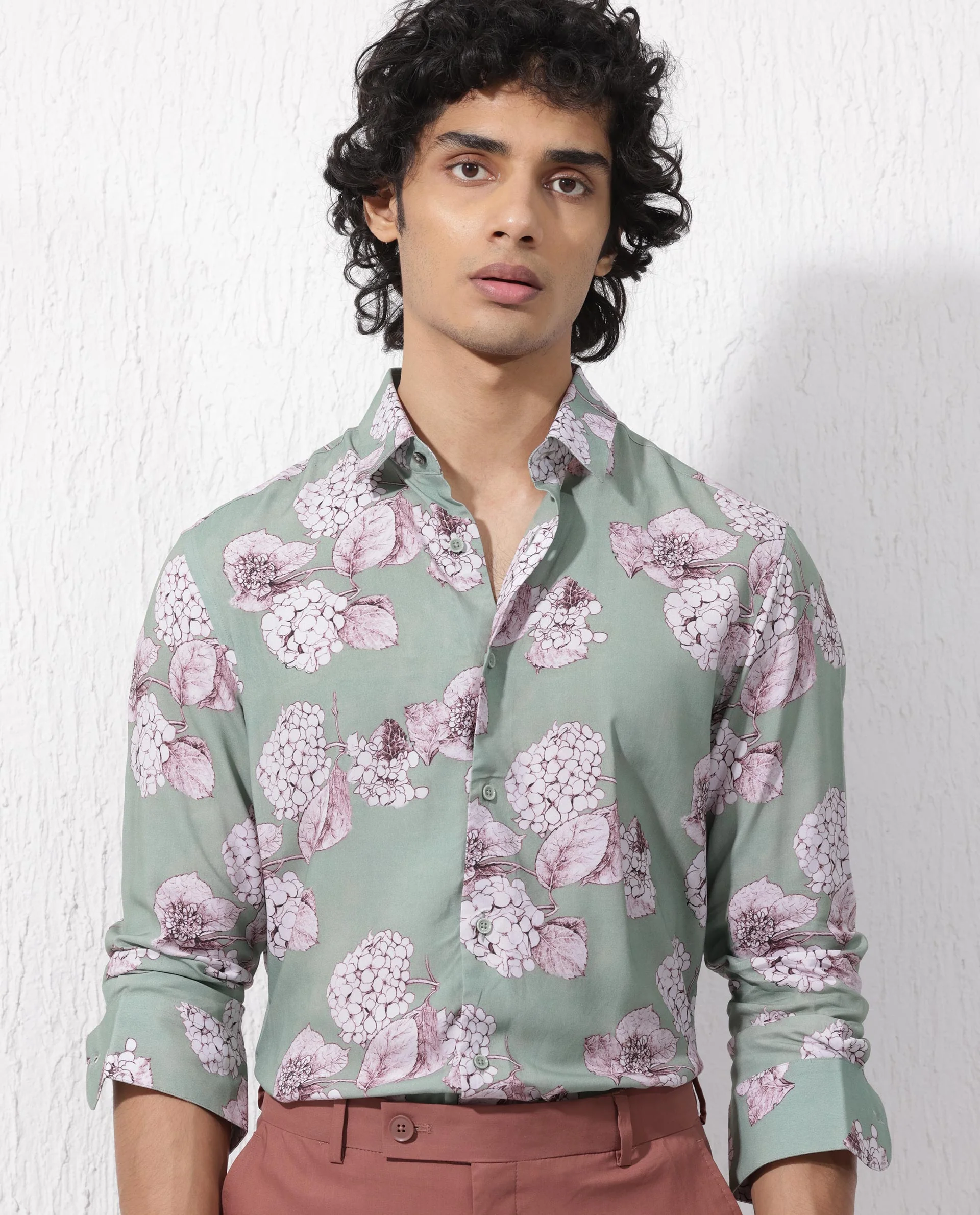 Rare Rabbit Men's Sakura Dusky Green Cotton Floral Print Regular Fit Full Sleeve Collared Shirt - Image 8