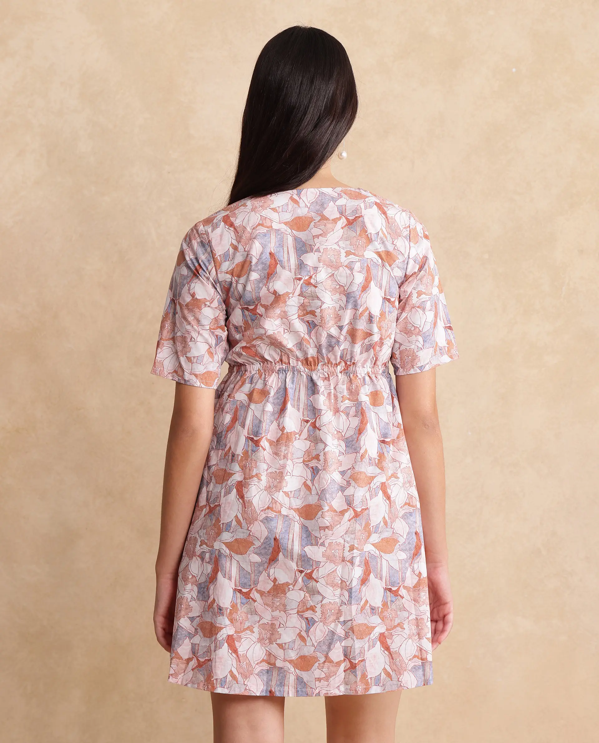 Rareism Women's Salao Multi Cotton V-Neck Abstract Print Knee Length Fit And Flare Dress - Image 7