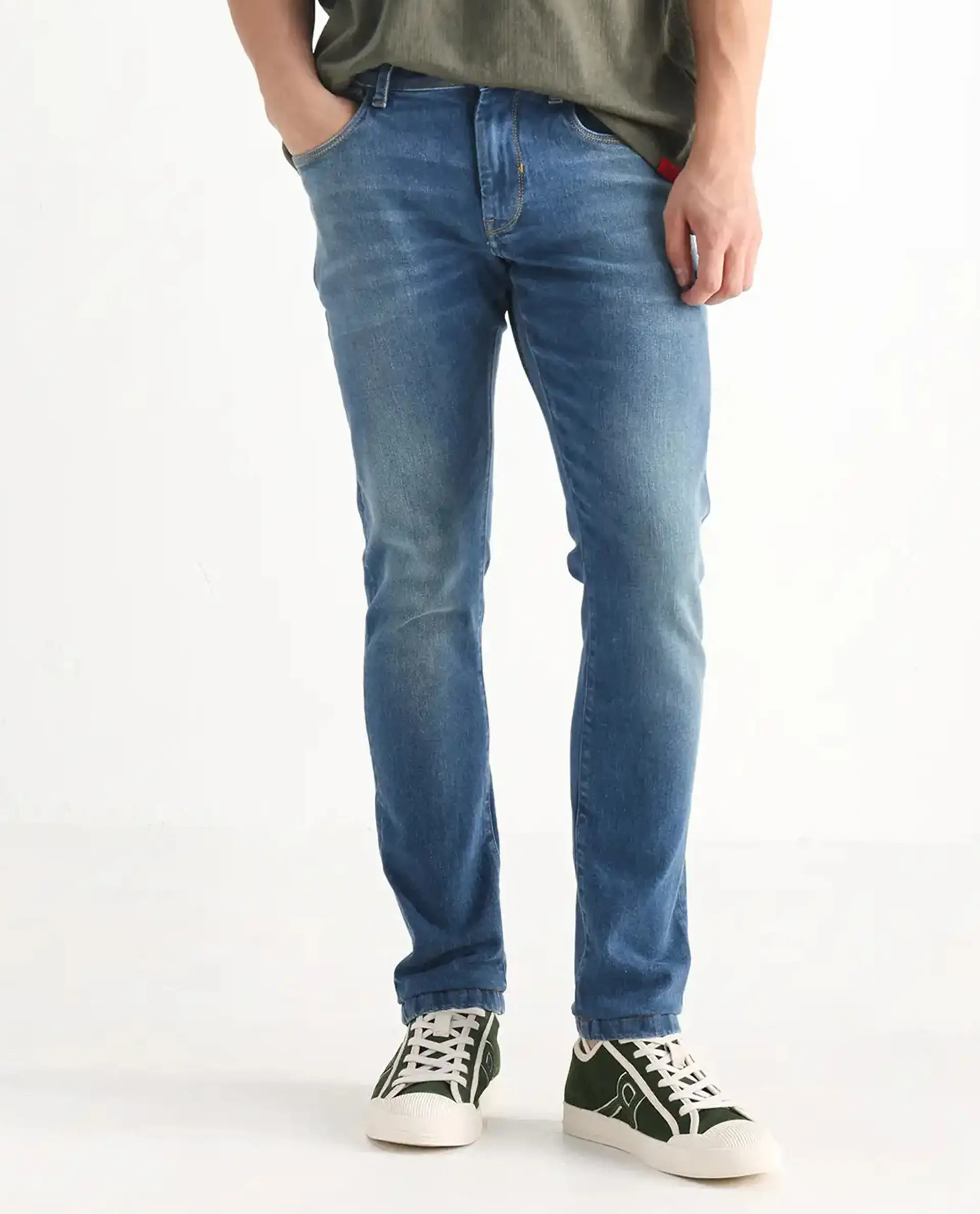 Rare Rabbit Men's Salar Pastel Blue Cotton Blend Plain Hawk Slim Fit Jeans - Image 10