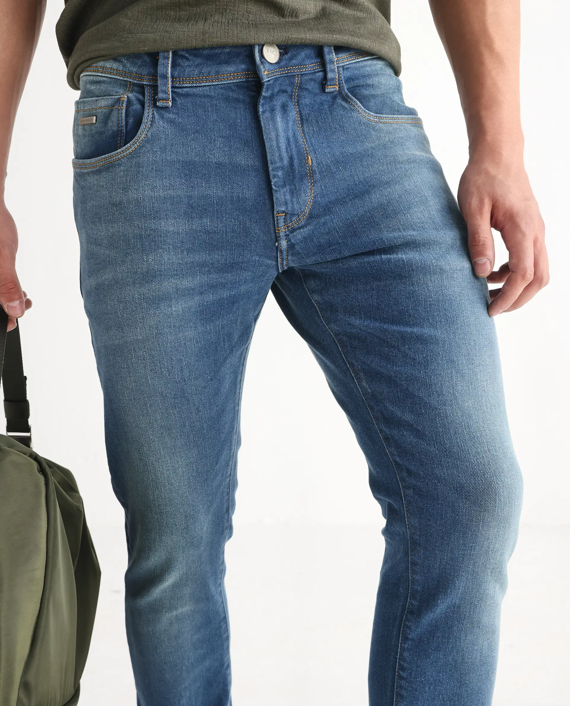 Rare Rabbit Men's Salar Pastel Blue Cotton Blend Plain Hawk Slim Fit Jeans - Image 2
