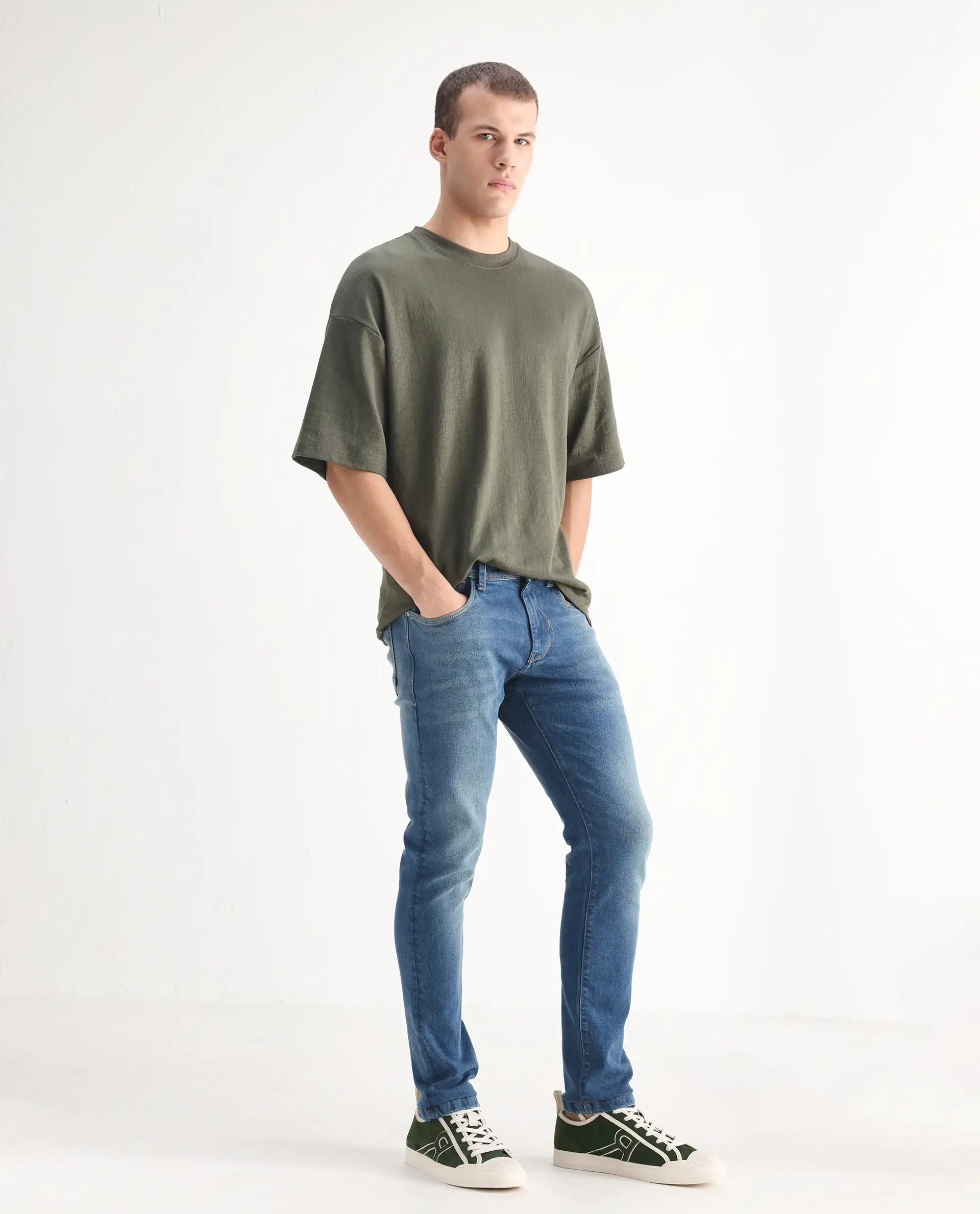 Rare Rabbit Men's Salar Pastel Blue Cotton Blend Plain Hawk Slim Fit Jeans - Image 5