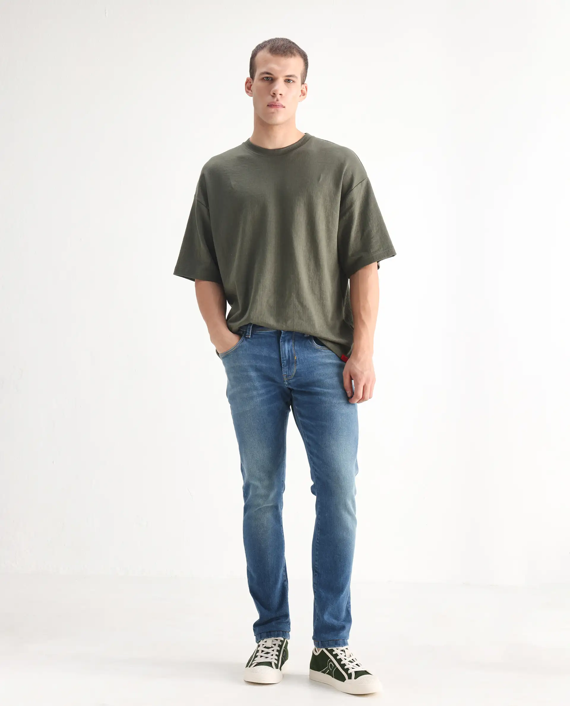 Rare Rabbit Men's Salar Pastel Blue Cotton Blend Plain Hawk Slim Fit Jeans - Image 6