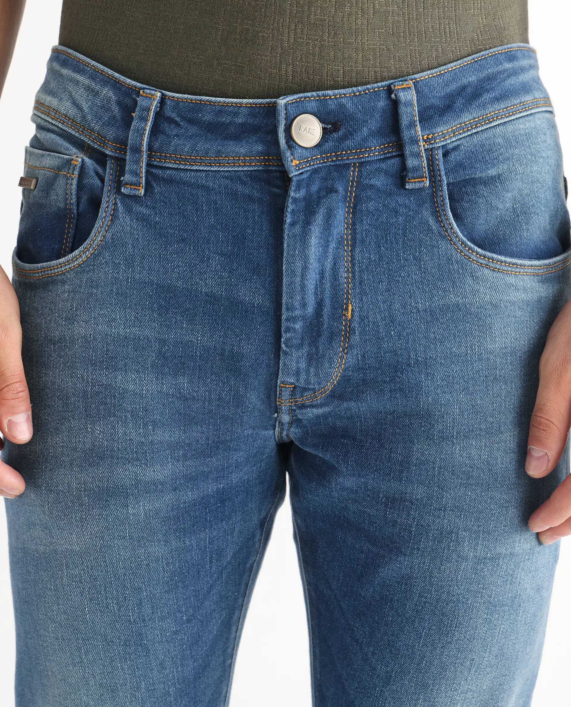 Rare Rabbit Men's Salar Pastel Blue Cotton Blend Plain Hawk Slim Fit Jeans - Image 7