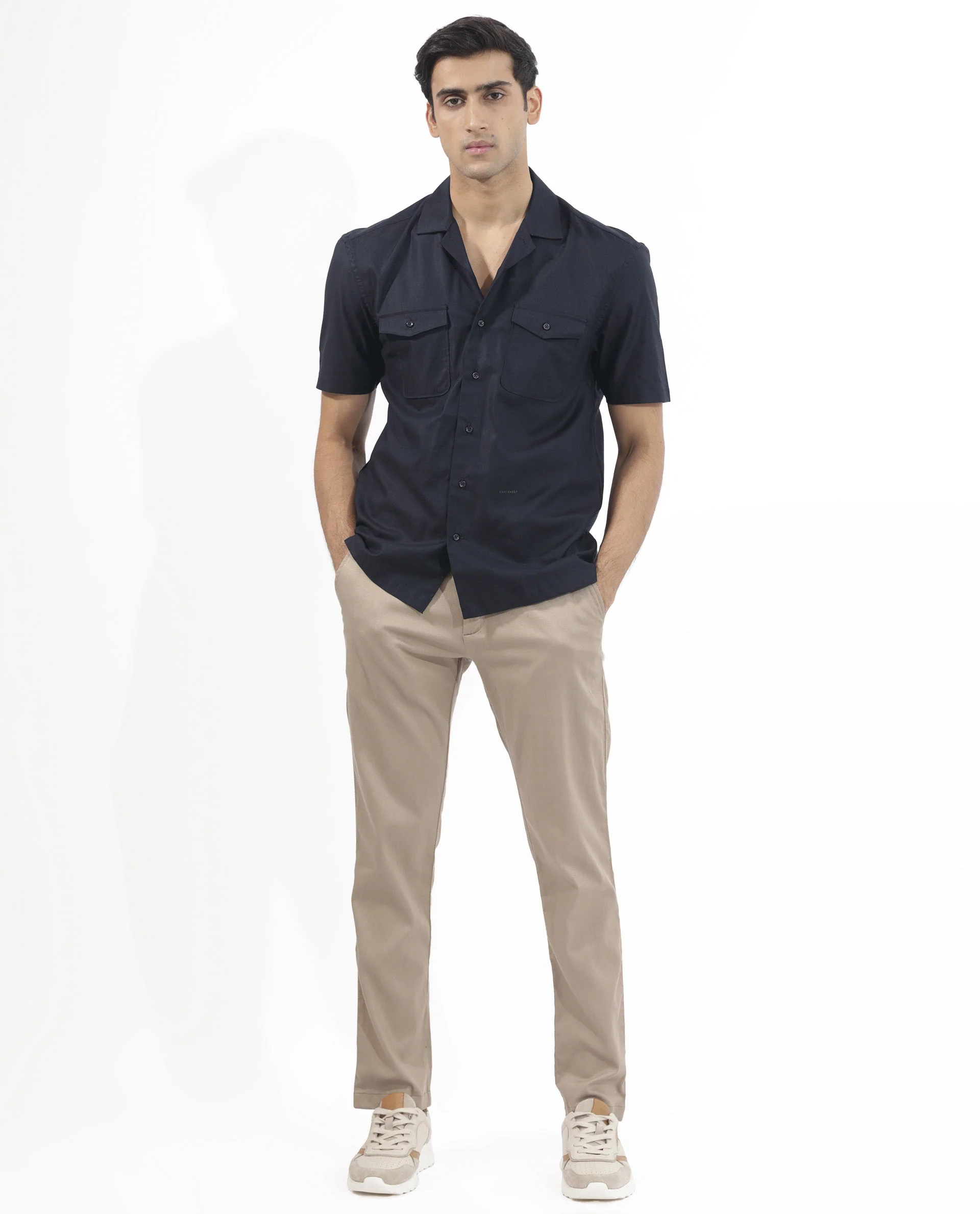 Rare Rabbit Men's Salford Dark Navy Cotton Plain Regular Fit Half Sleeve Cuban Collar Shirt - Image 2