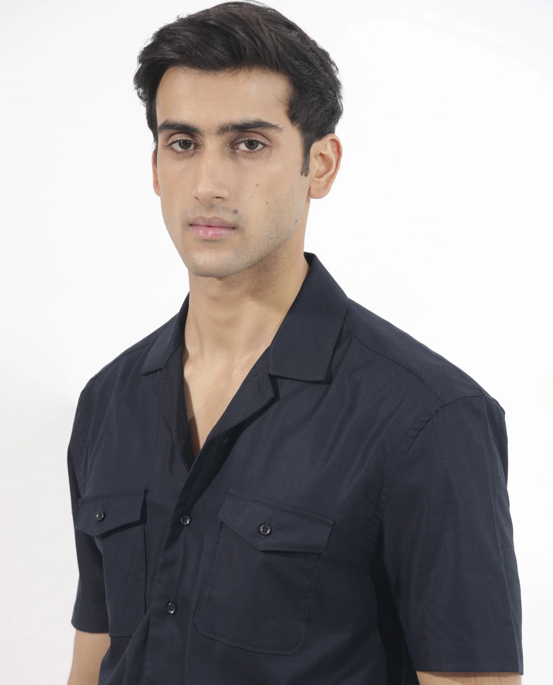 Rare Rabbit Men's Salford Dark Navy Cotton Plain Regular Fit Half Sleeve Cuban Collar Shirt - Image 7