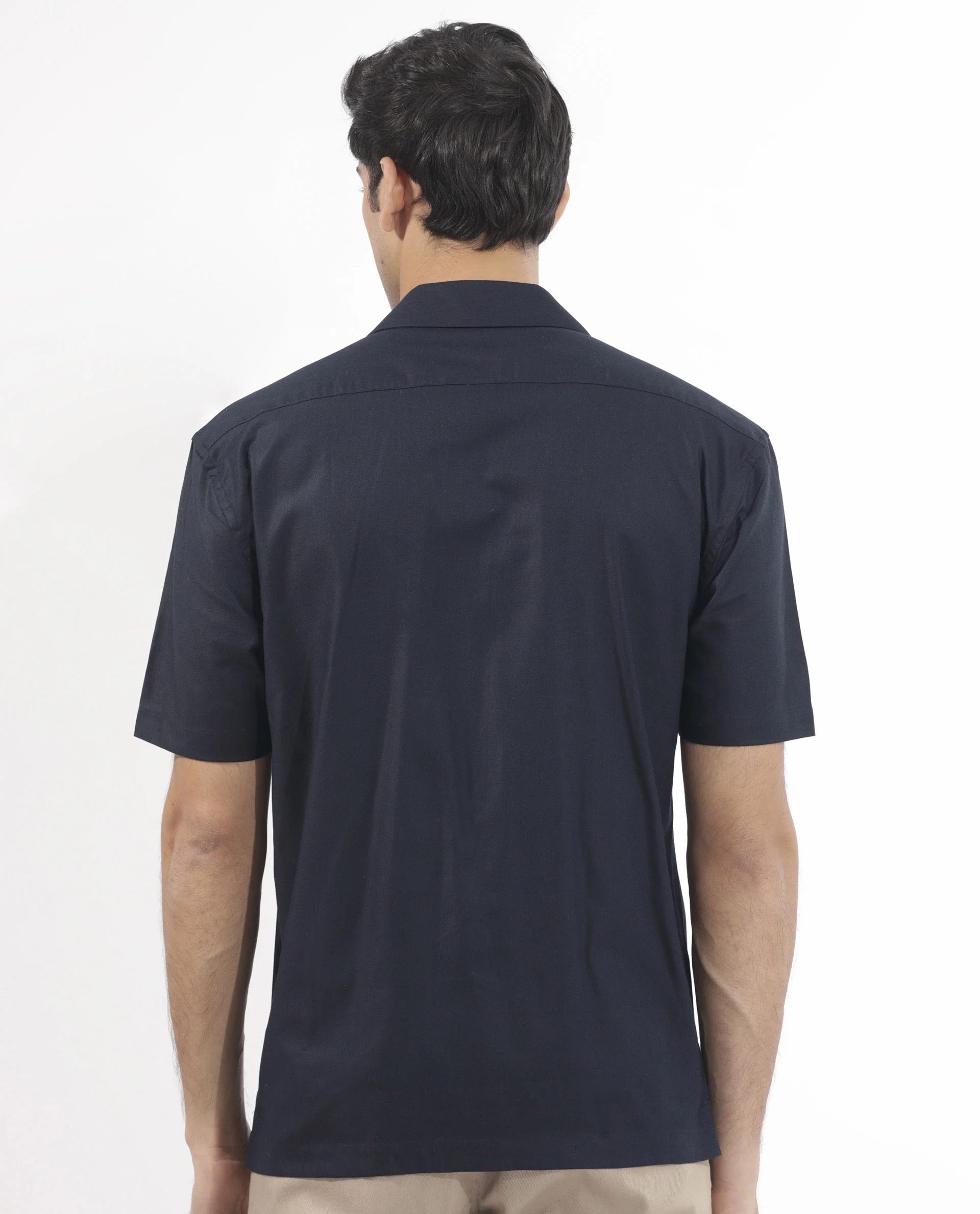Rare Rabbit Men's Salford Dark Navy Cotton Plain Regular Fit Half Sleeve Cuban Collar Shirt - Image 9