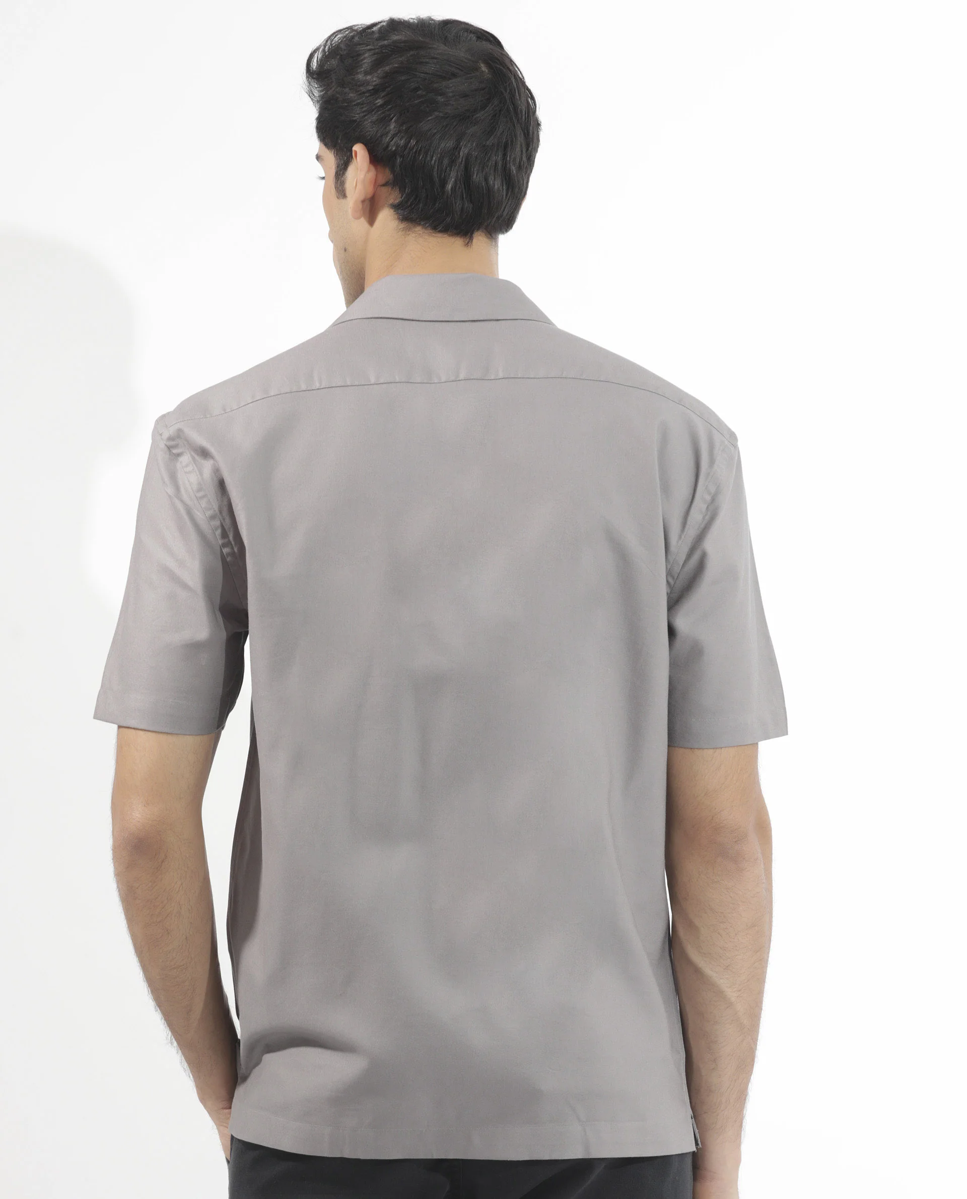 Rare Rabbit Men's Salford Dusky Grey Cotton Plain Regular Fit Half Sleeve Cuban Collar Shirt - Image 9