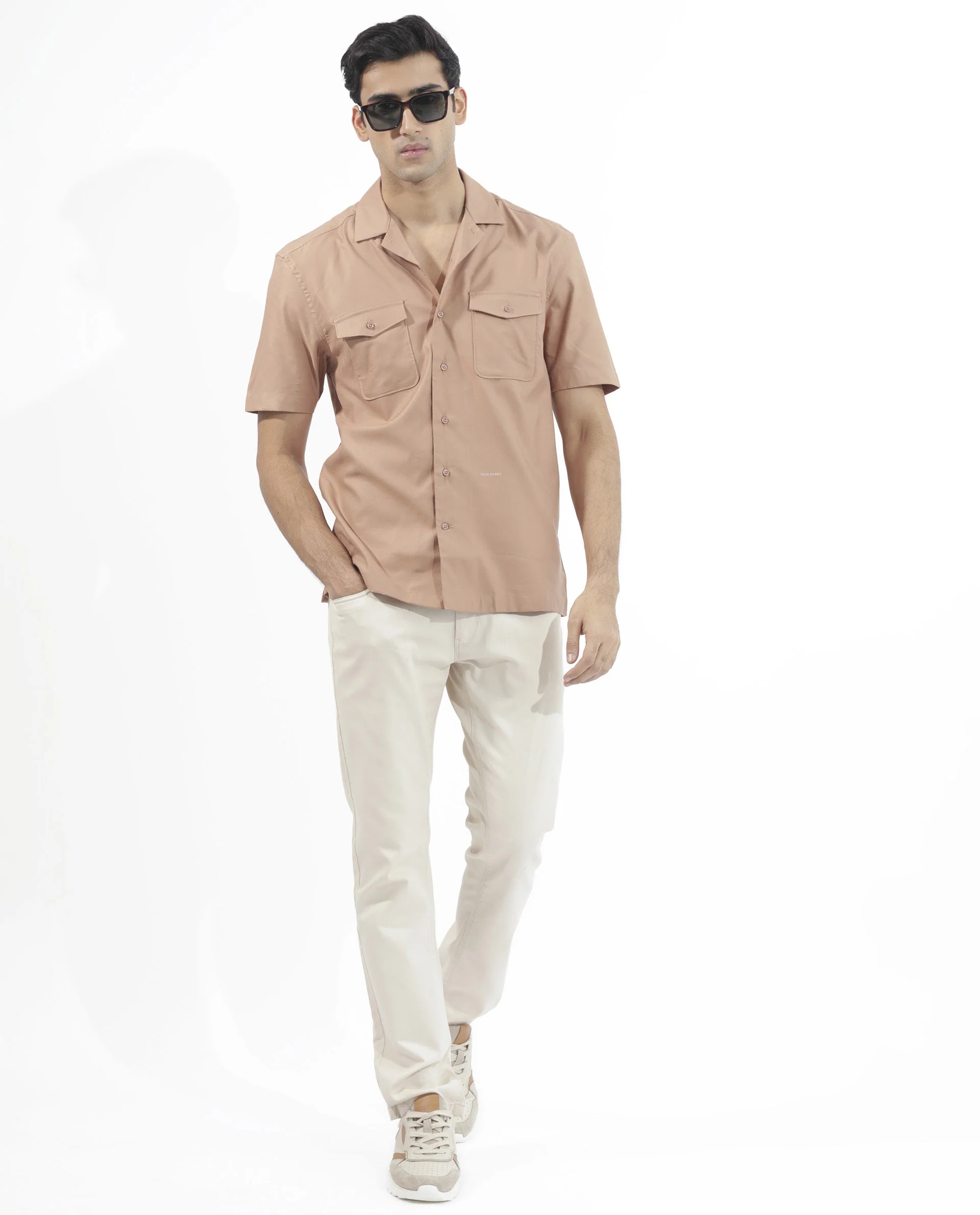 Rare Rabbit Men's Salford Light Brown Cotton Plain Regular Fit Half Sleeve Cuban Collar Shirt - Image 2