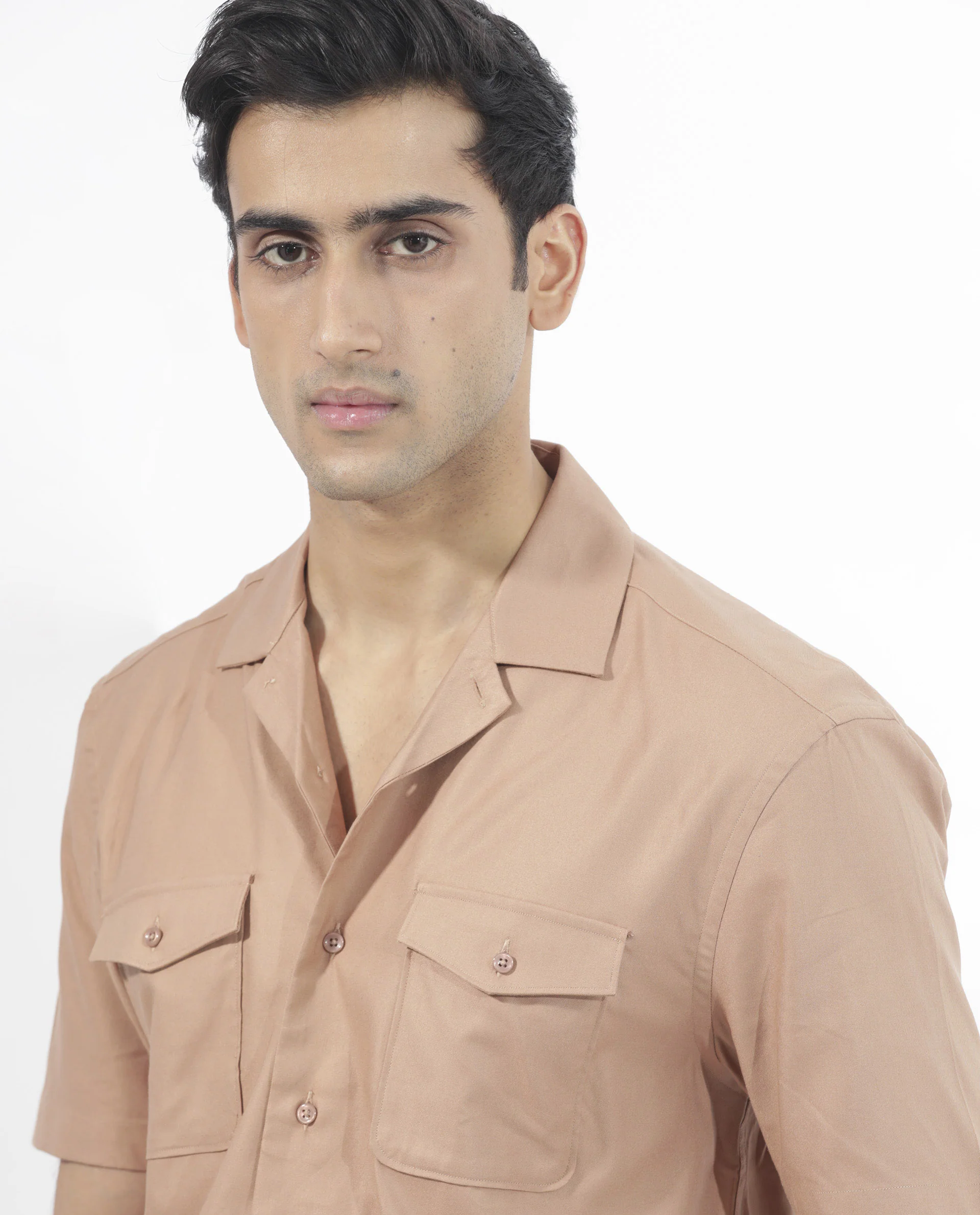 Rare Rabbit Men's Salford Light Brown Cotton Plain Regular Fit Half Sleeve Cuban Collar Shirt - Image 5