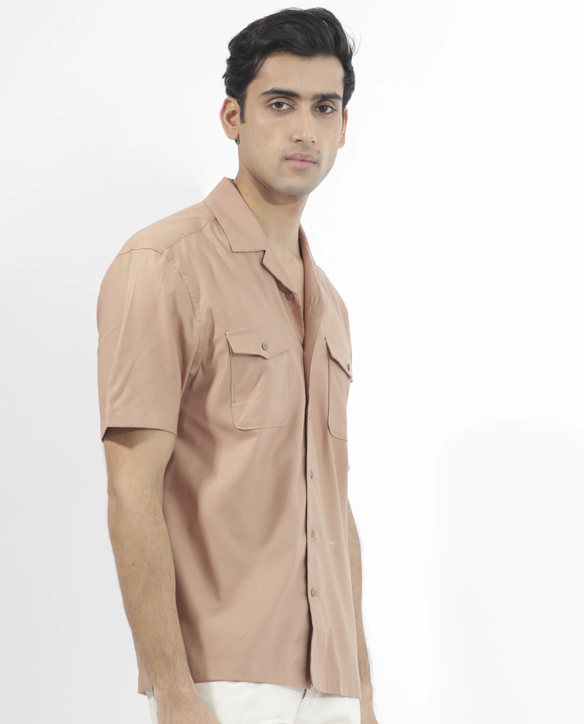 Rare Rabbit Men's Salford Light Brown Cotton Plain Regular Fit Half Sleeve Cuban Collar Shirt - Image 8
