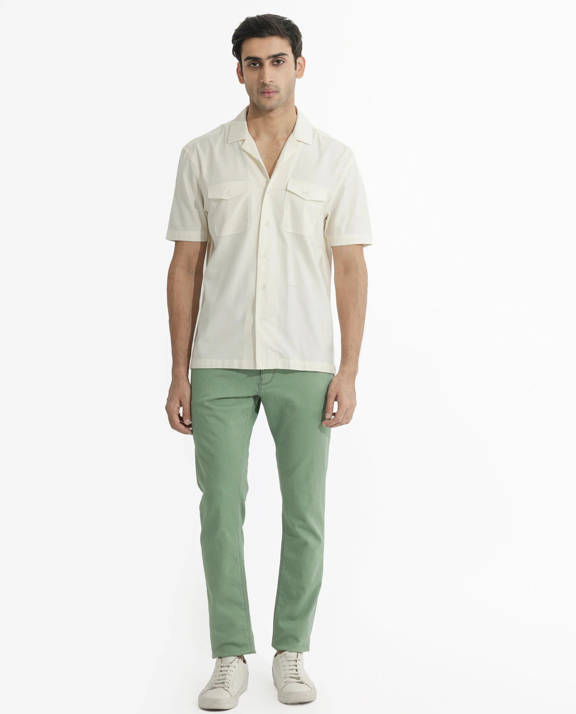Rare Rabbit Men's Salford Off White Cotton Plain Regular Fit Half Sleeve Cuban Collar Shirt - Image 2