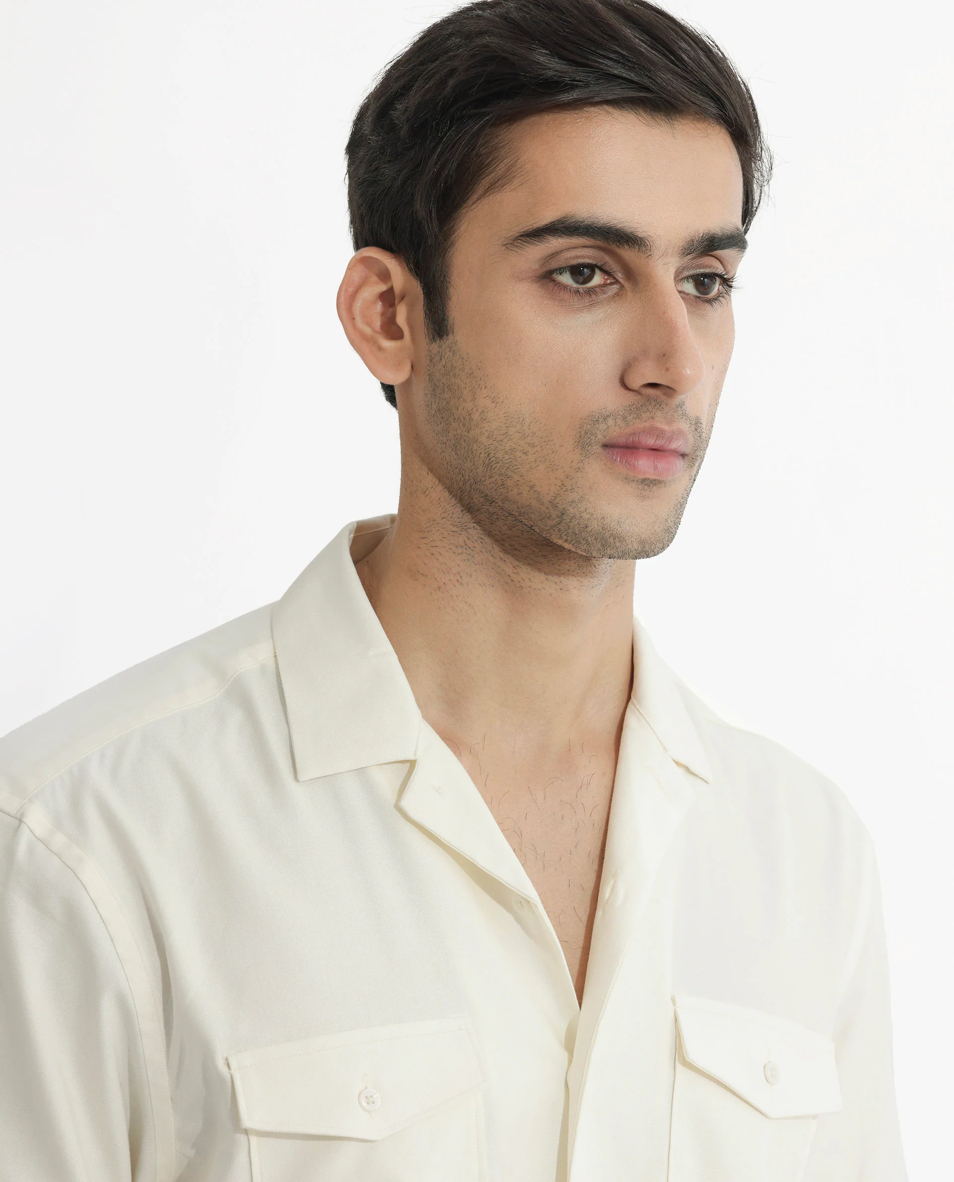 Rare Rabbit Men's Salford Off White Cotton Plain Regular Fit Half Sleeve Cuban Collar Shirt - Image 5