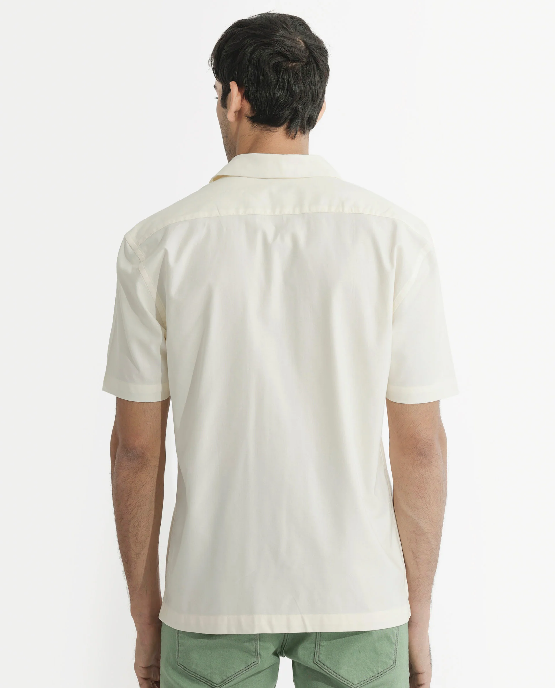 Rare Rabbit Men's Salford Off White Cotton Plain Regular Fit Half Sleeve Cuban Collar Shirt - Image 7